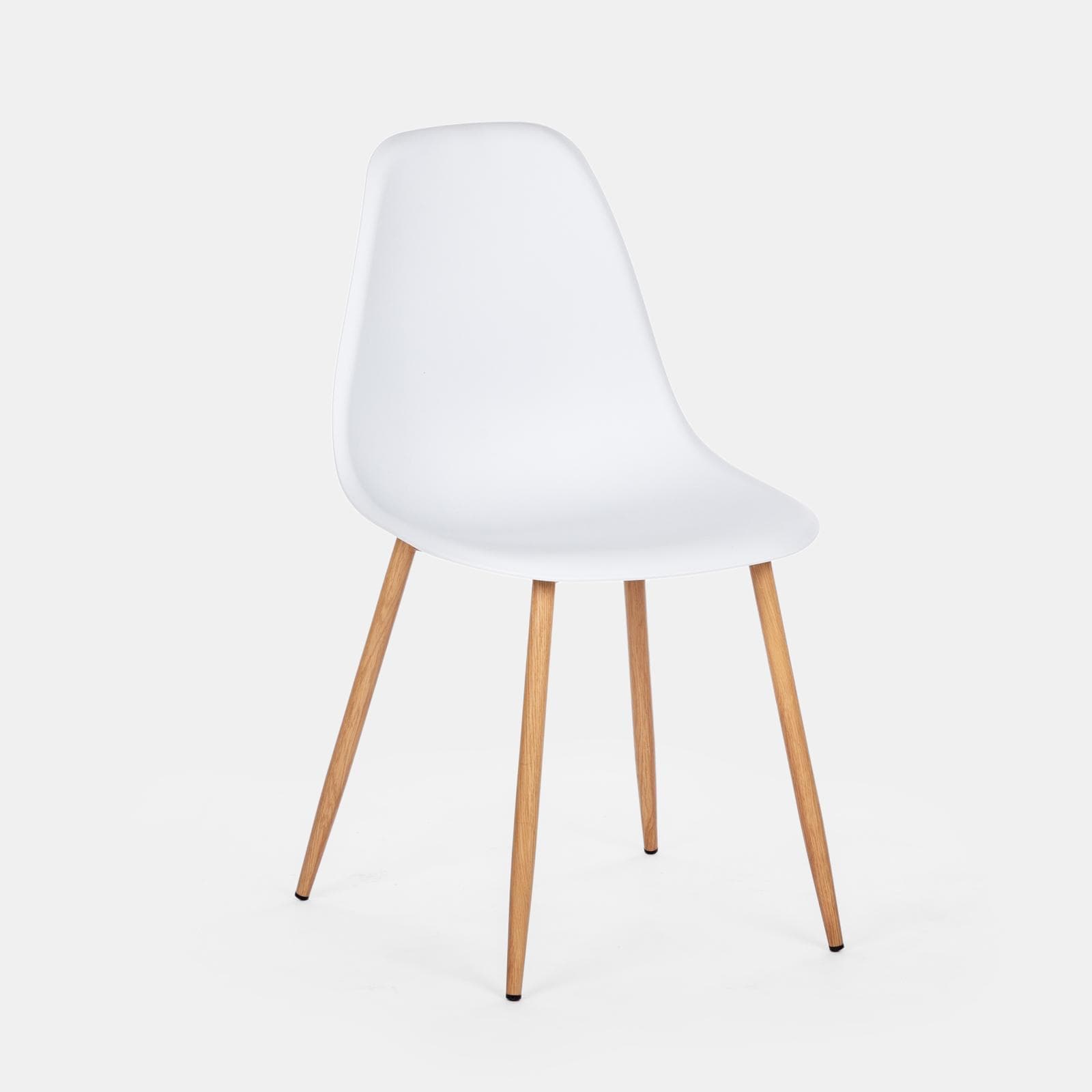 Set 6 sedie in polipropilene bianco con gambe effetto legno - Kaily