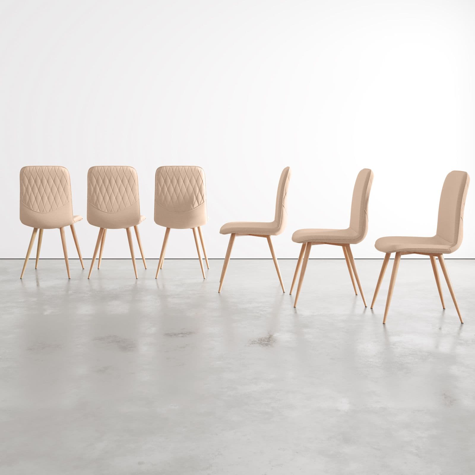 Set 6 sedie in tessuto beige con gambe rovere chiaro - Sirya