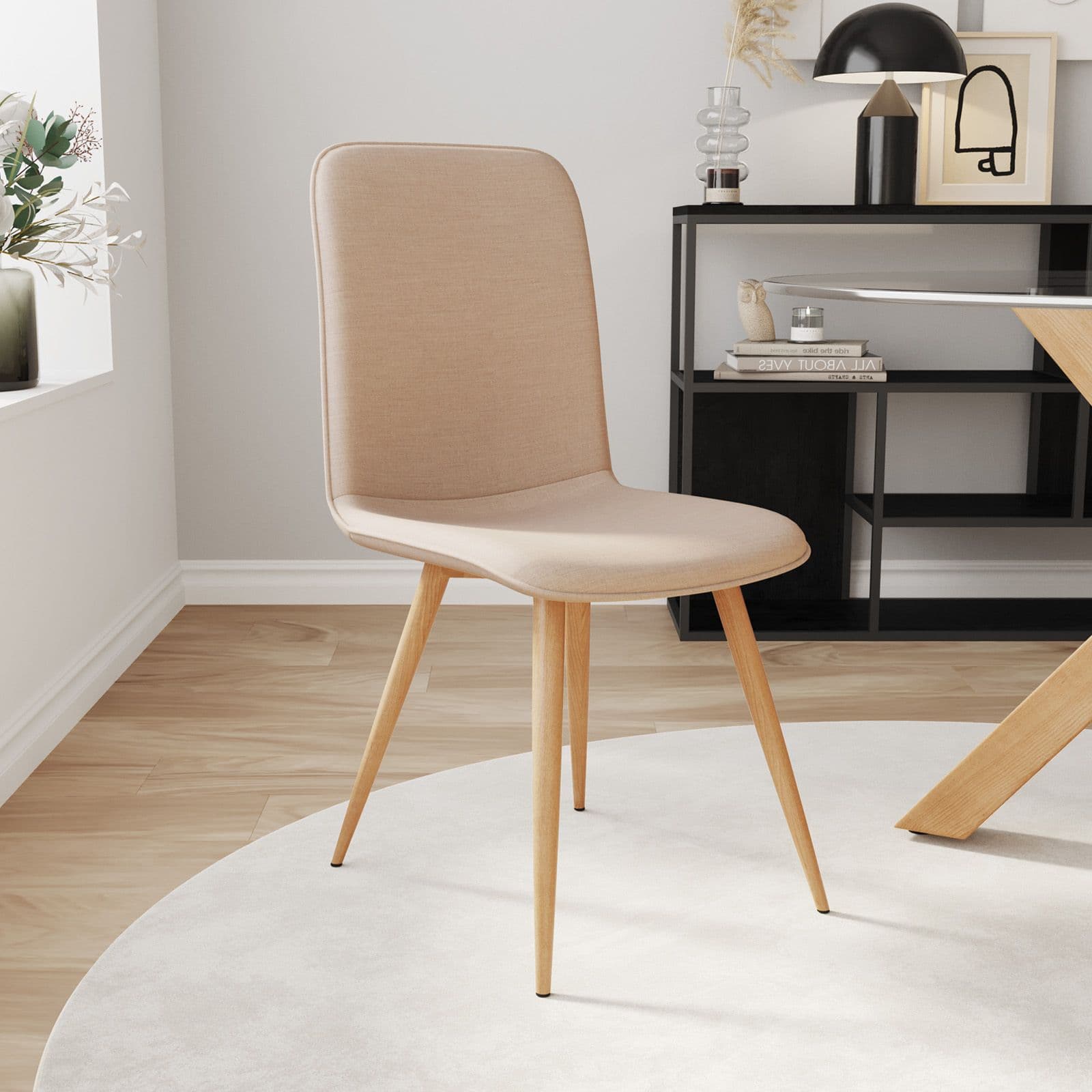 Set 6 sedie in tessuto beige con gambe rovere chiaro - Sirya
