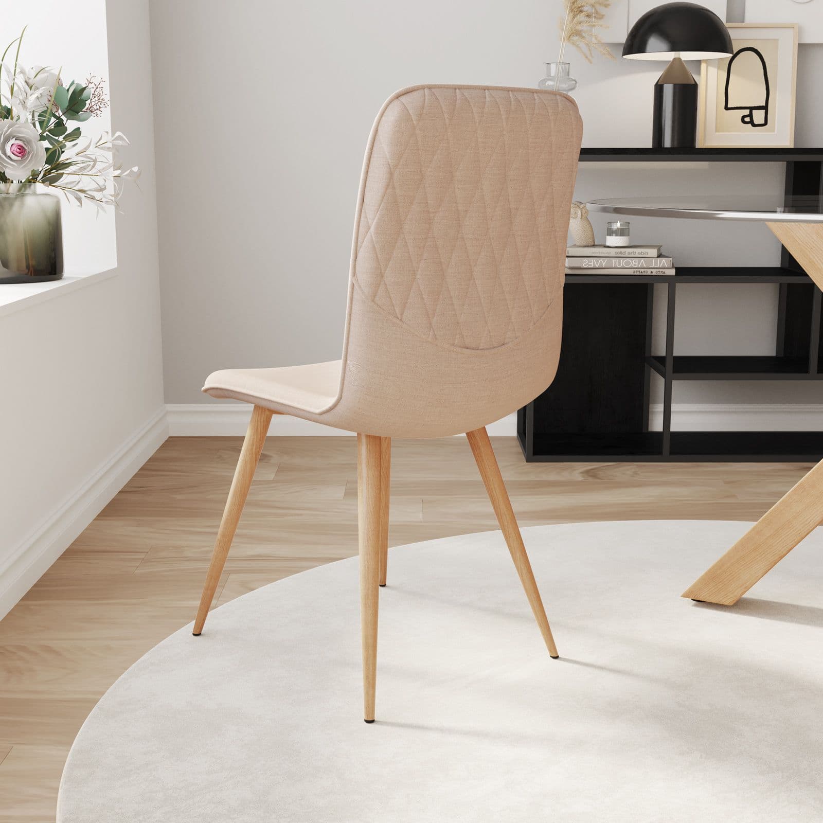 Set 6 sedie in tessuto beige con gambe rovere chiaro - Sirya