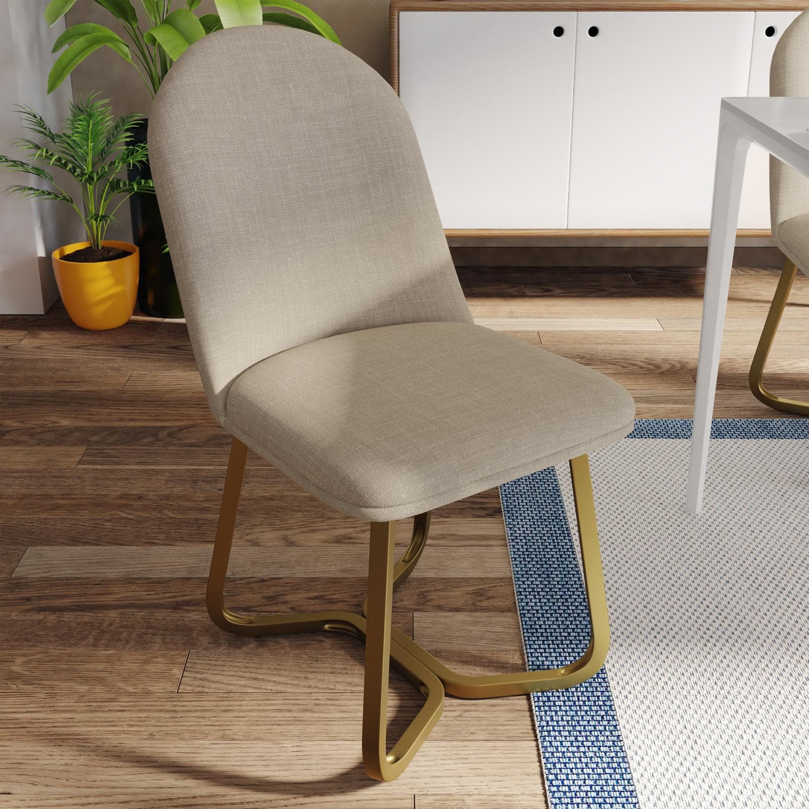 Set 6 sedie in tessuto tortora con gambe oro - Amaya