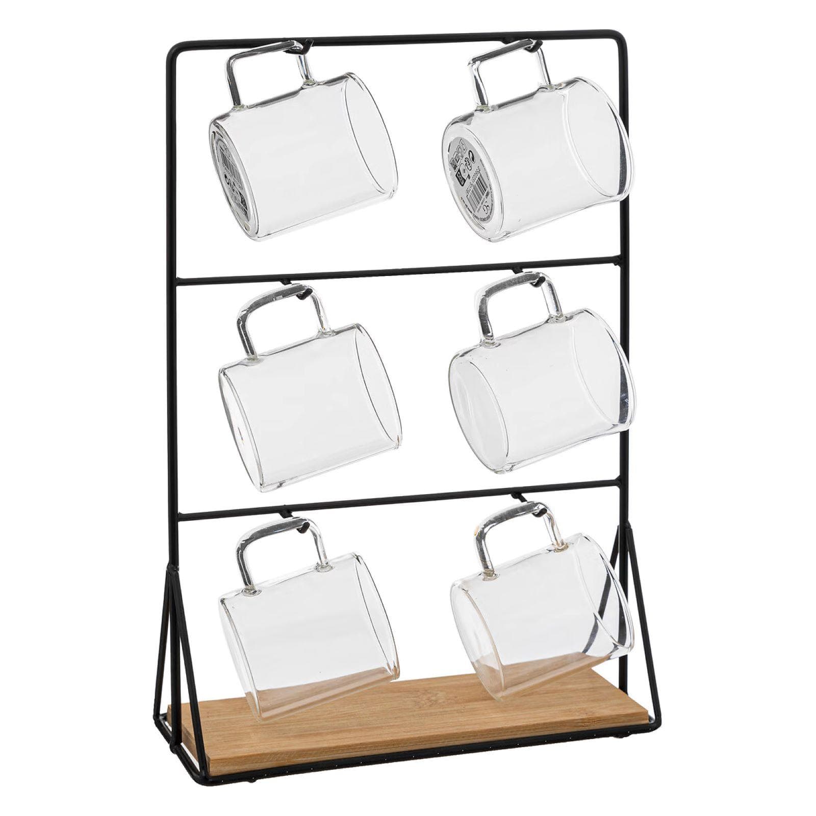 Set 6 tazzine in vetro 10 cl con supporto 30h cm in metallo nero