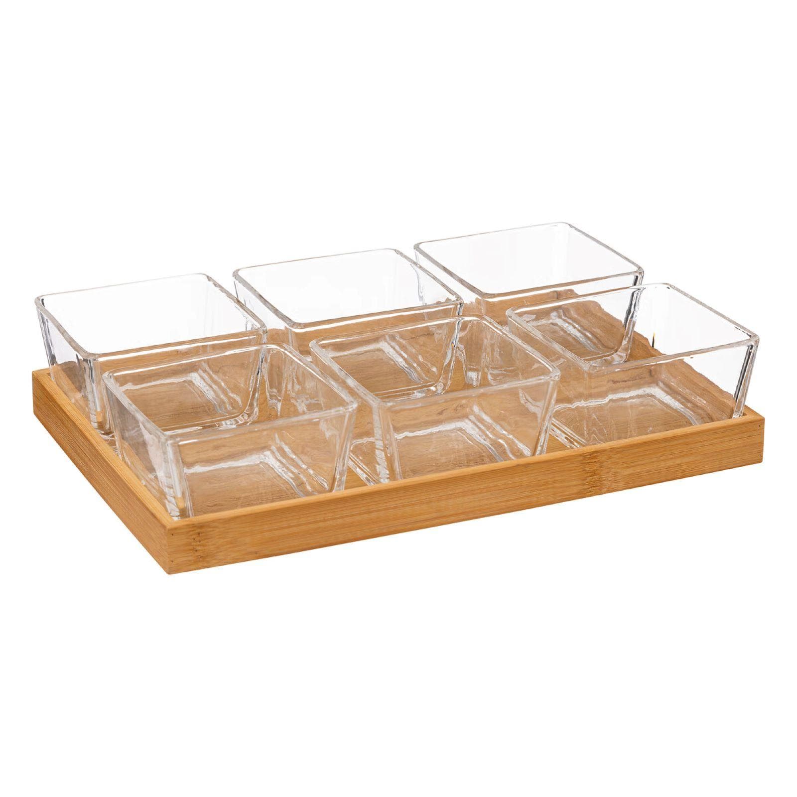 Set 7 accessori per aperitivo in bambù naturale e vetro