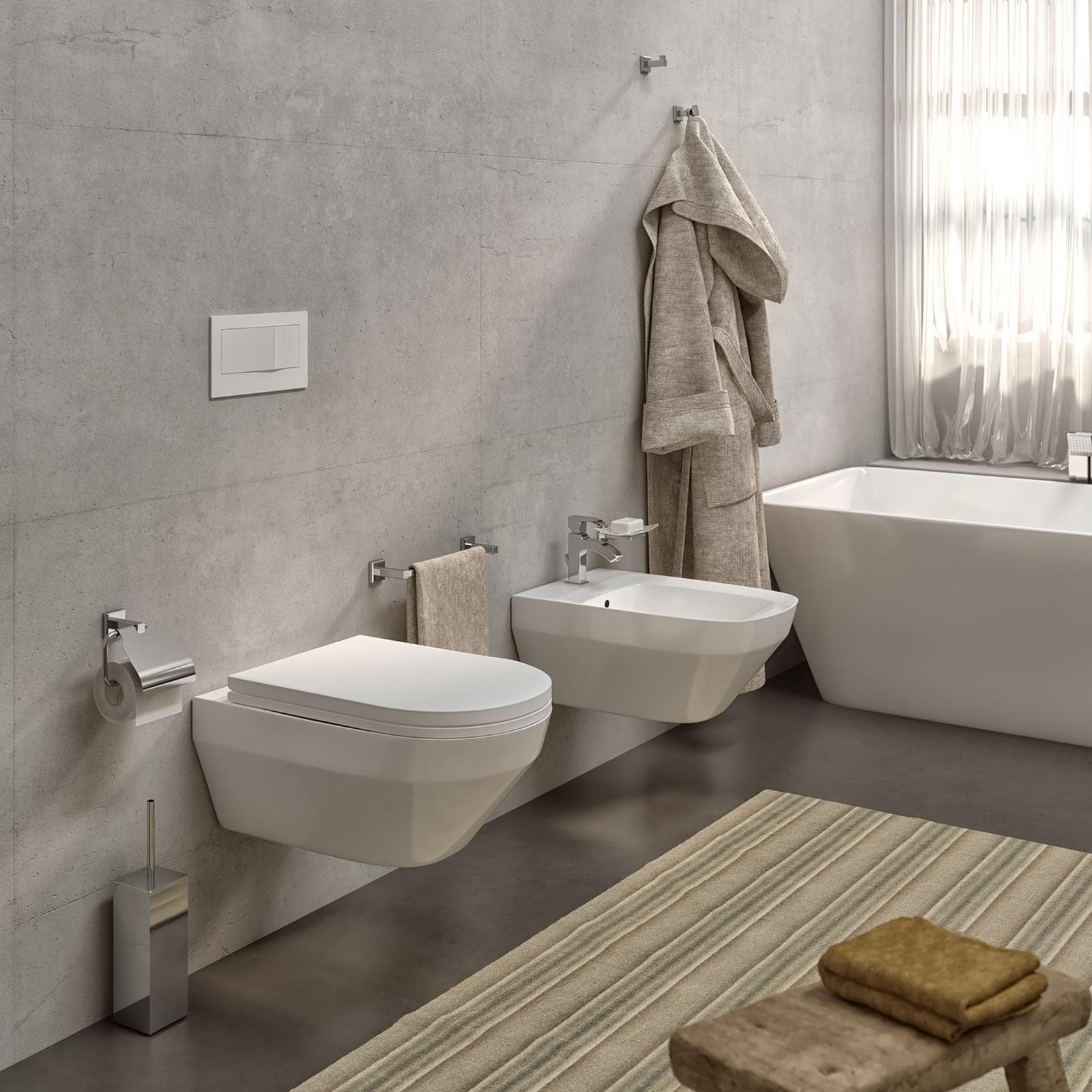 Set 5 accessori a muro in acciaio inox cromo e vetro satinato - Colorado di Gedy