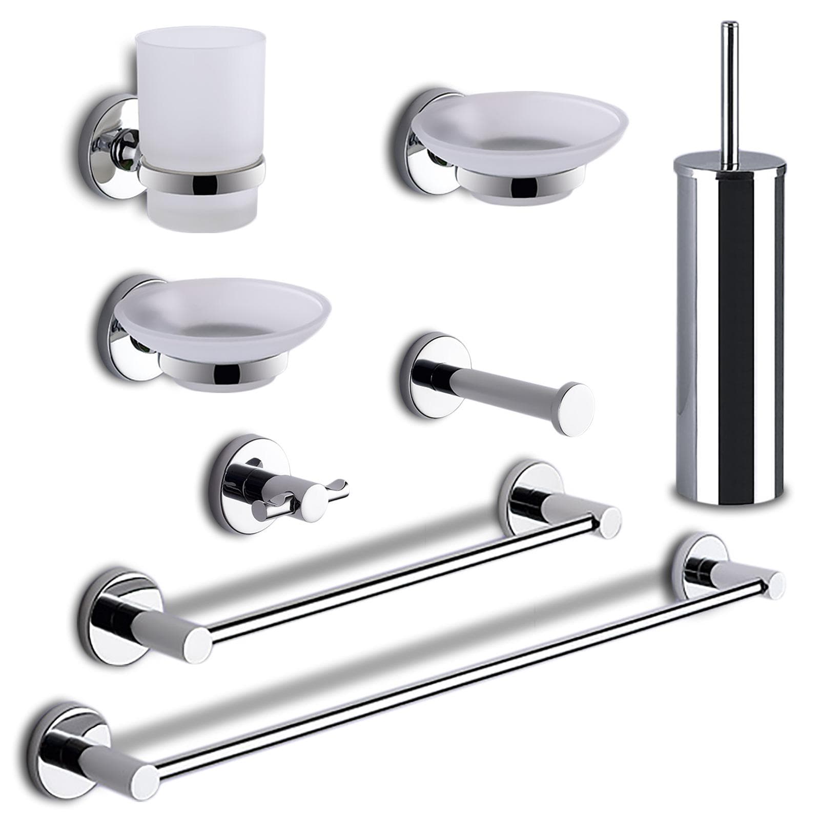 Set 8 accessori a muro in acciaio inox cromo e vetro satinato - Felce di Gedy