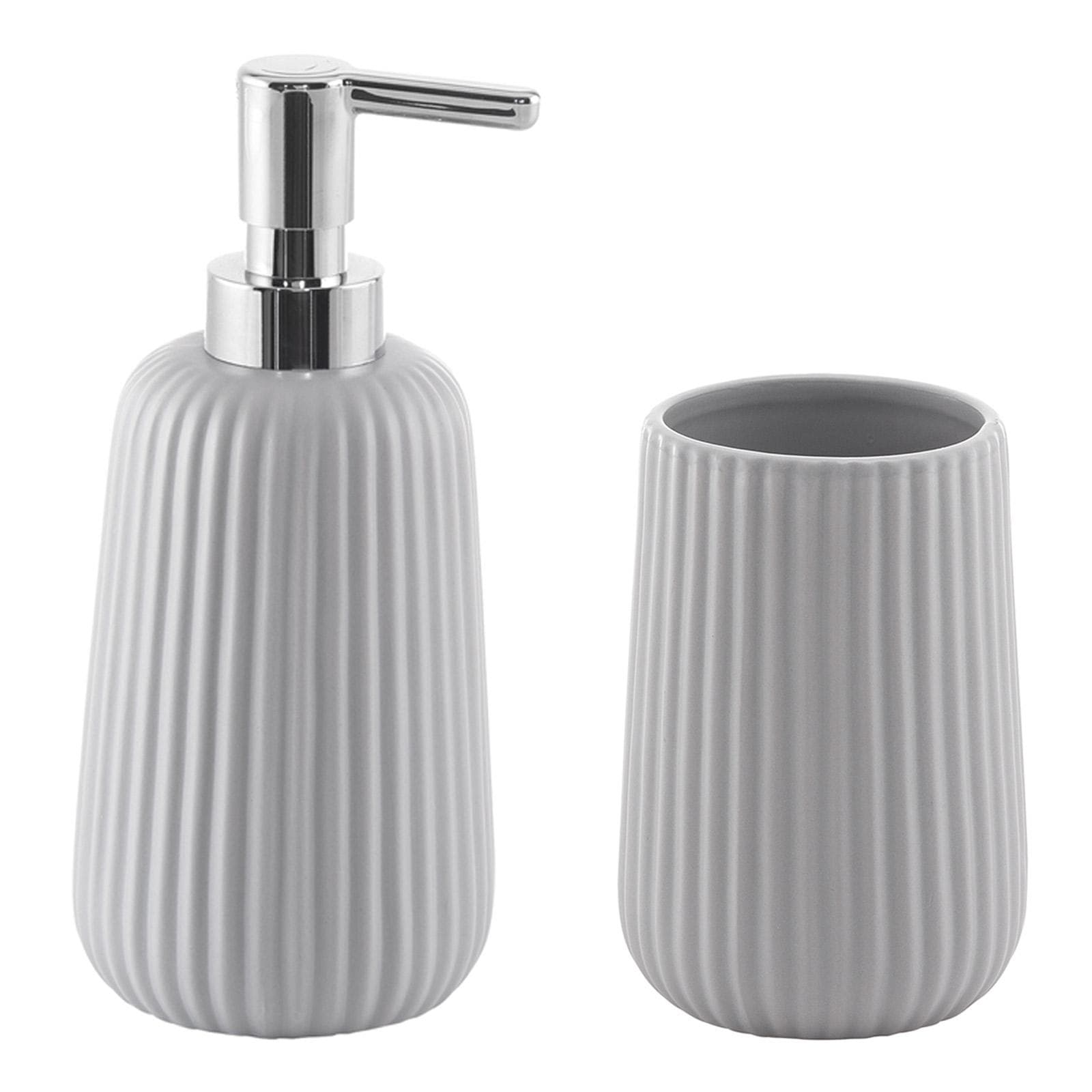 Set 2 accessori da appoggio in ceramica grigio rigato - Marika di Gedy