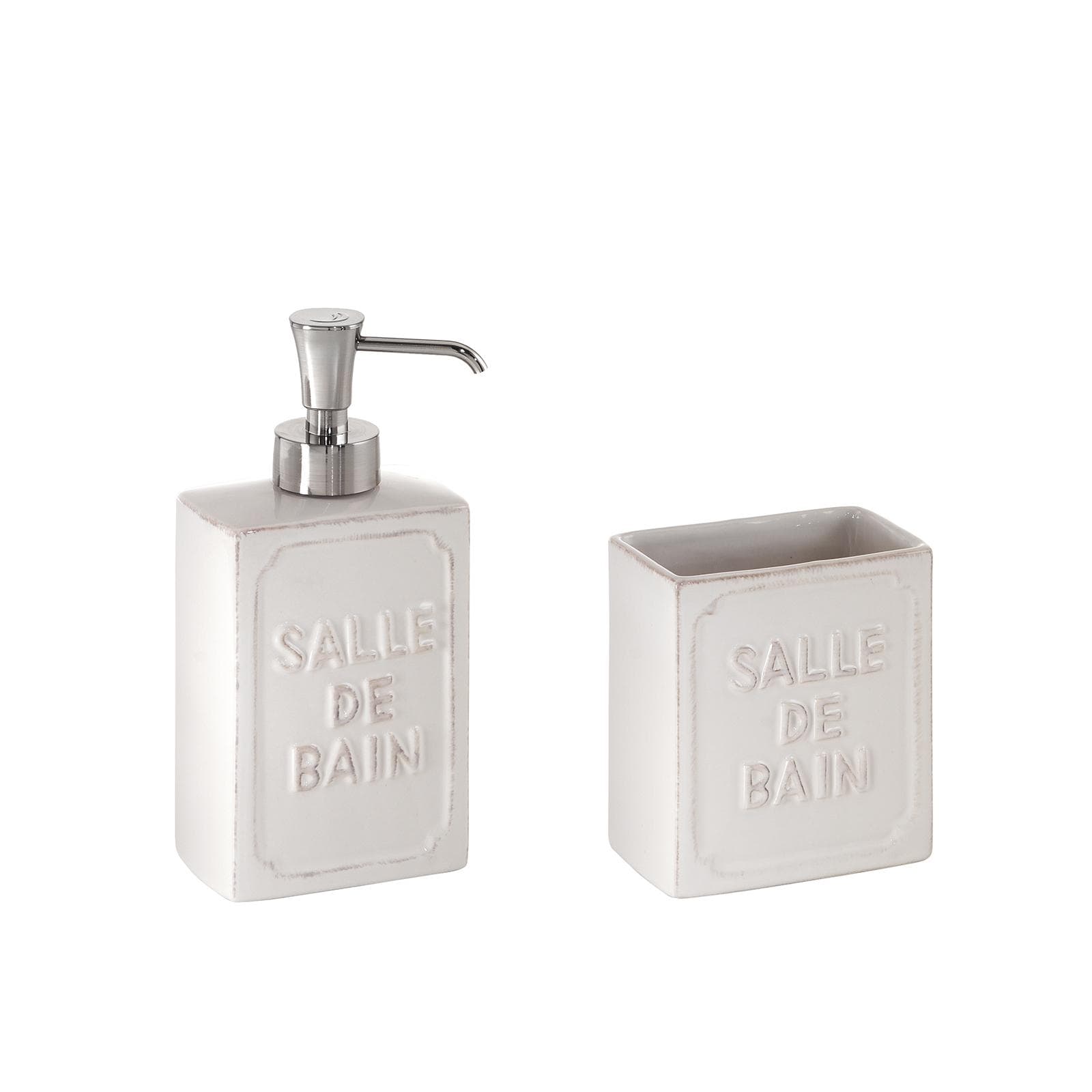 Set 2 accessori da appoggio in ceramica bianco antico con stampa in rilievo - Vivienne di Gedy