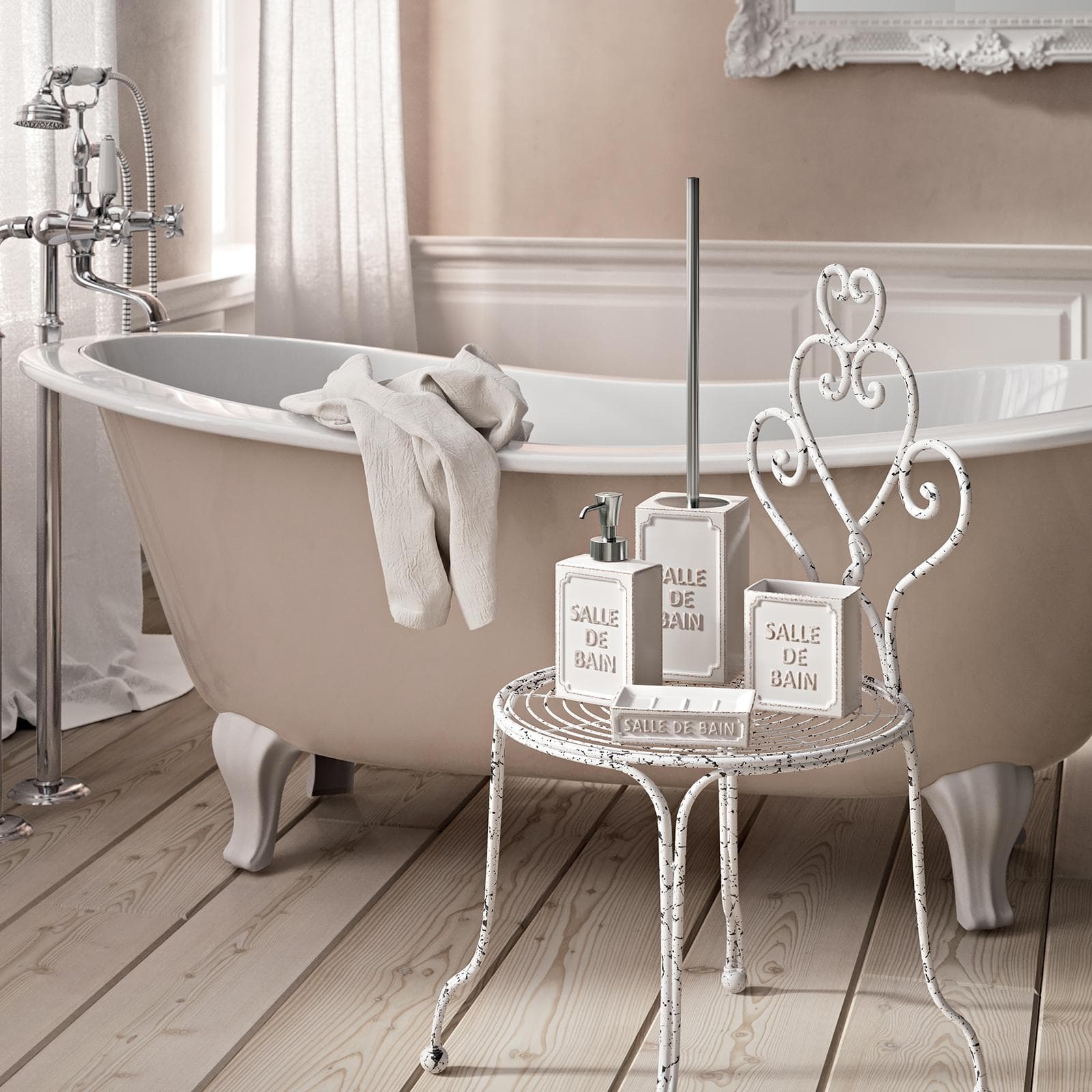 Set 3 accessori da appoggio in ceramica bianco antico con stampa in rilievo - Vivienne di Gedy