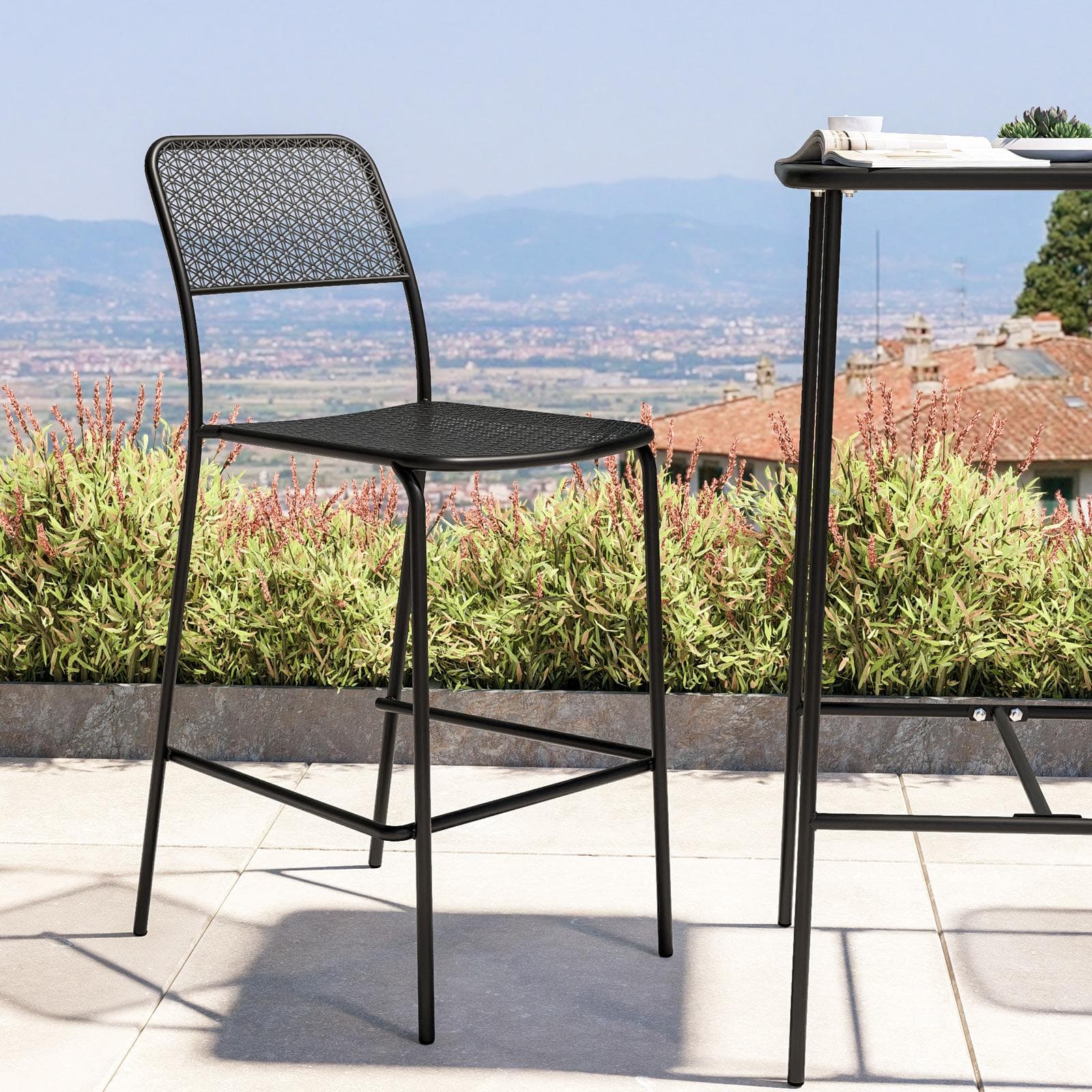 Set bistrot con tavolo alto 60x60 cm e 2 sgabelli in acciaio nero - Faber