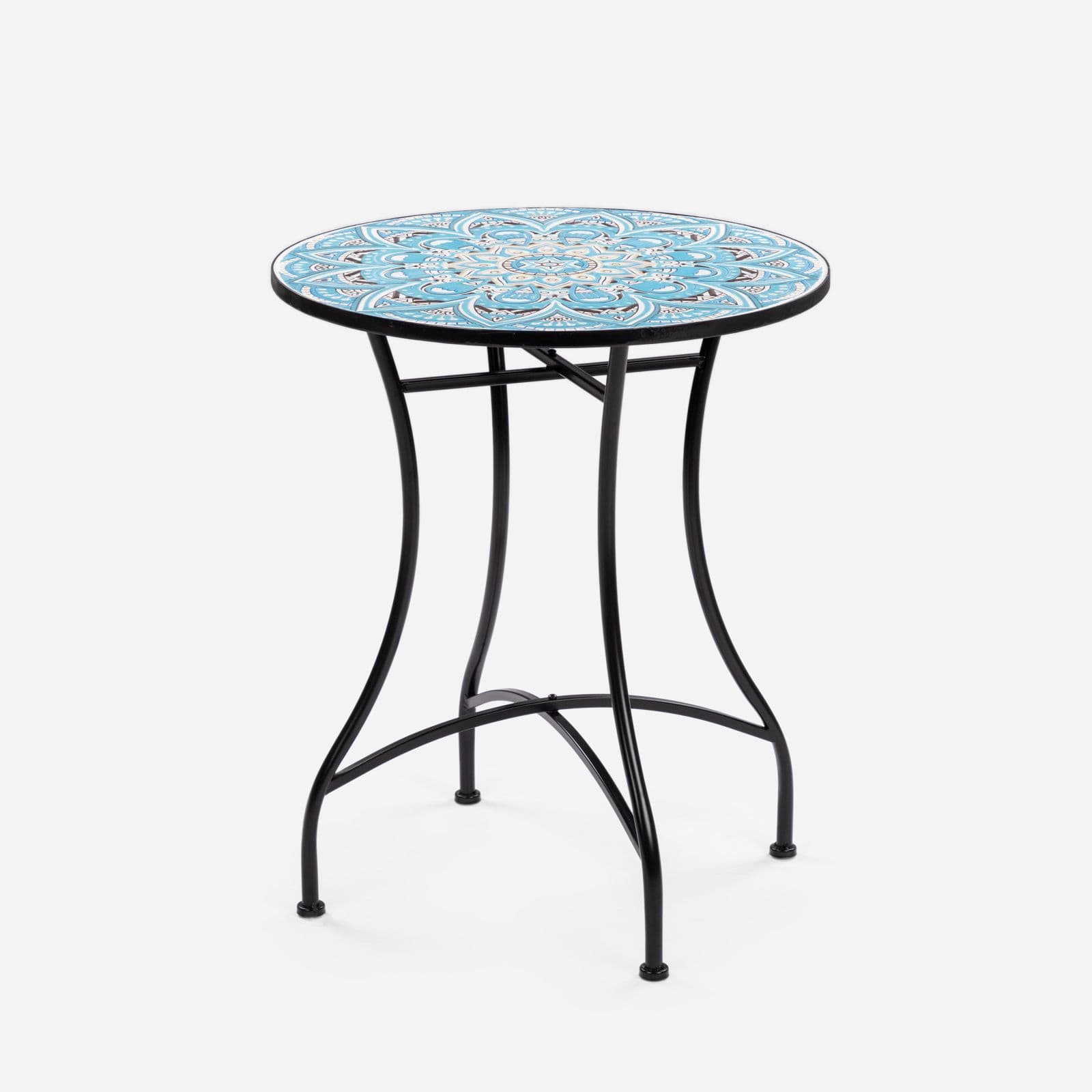 Set bistrot 2 sedie e tavolo rotondo 60 cm con decorazione mandala blu - Otranto