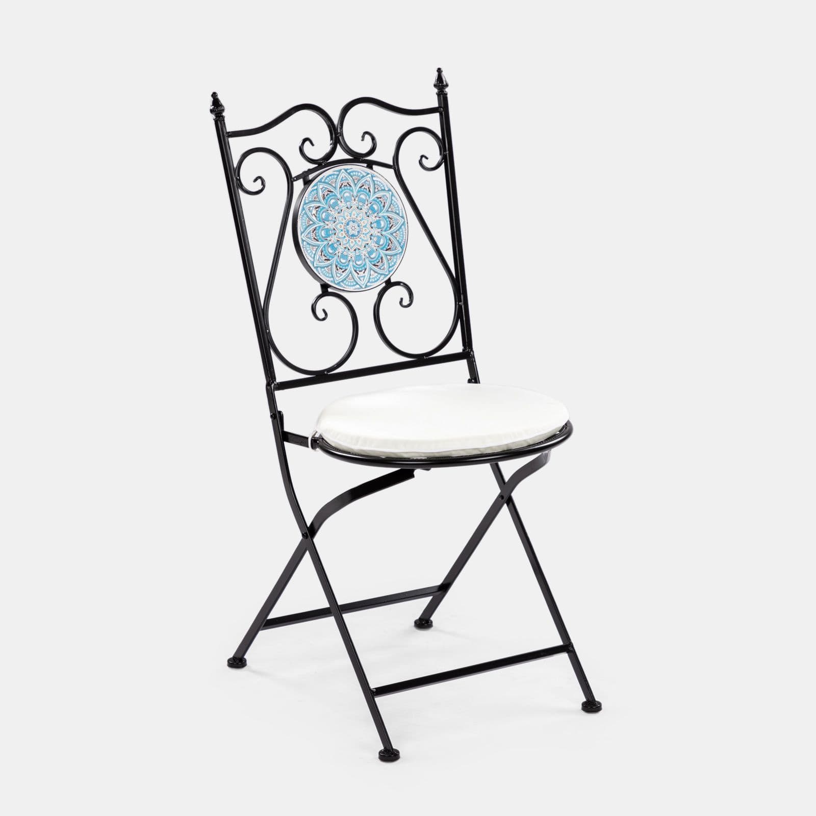 Set bistrot 2 sedie e tavolo rotondo 60 cm con decorazione mandala blu - Otranto