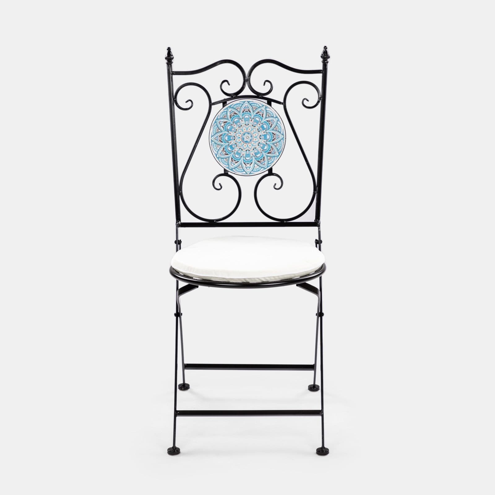Set bistrot 2 sedie e tavolo rotondo 60 cm con decorazione mandala blu - Otranto