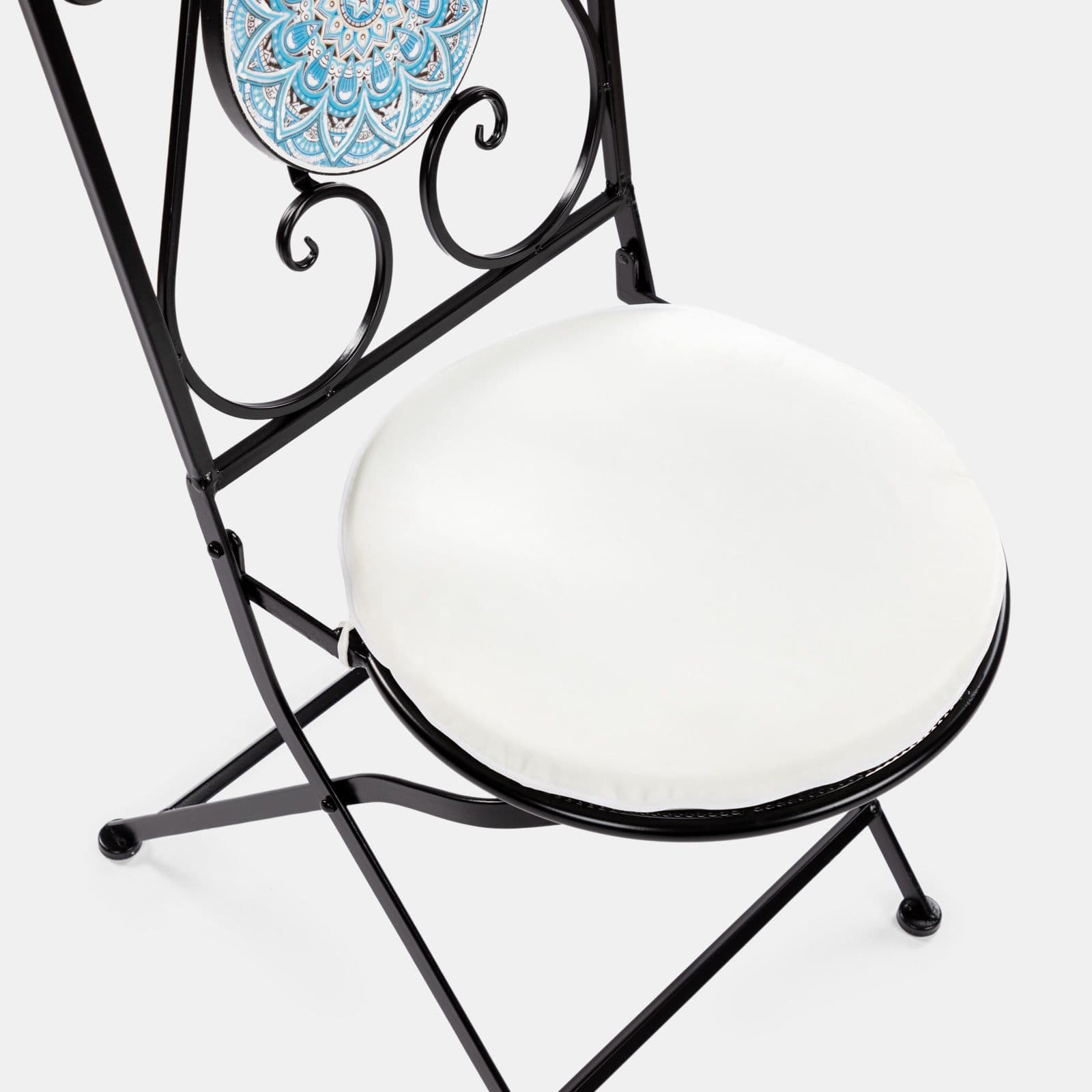 Set bistrot 2 sedie e tavolo rotondo 60 cm con decorazione mandala blu - Otranto