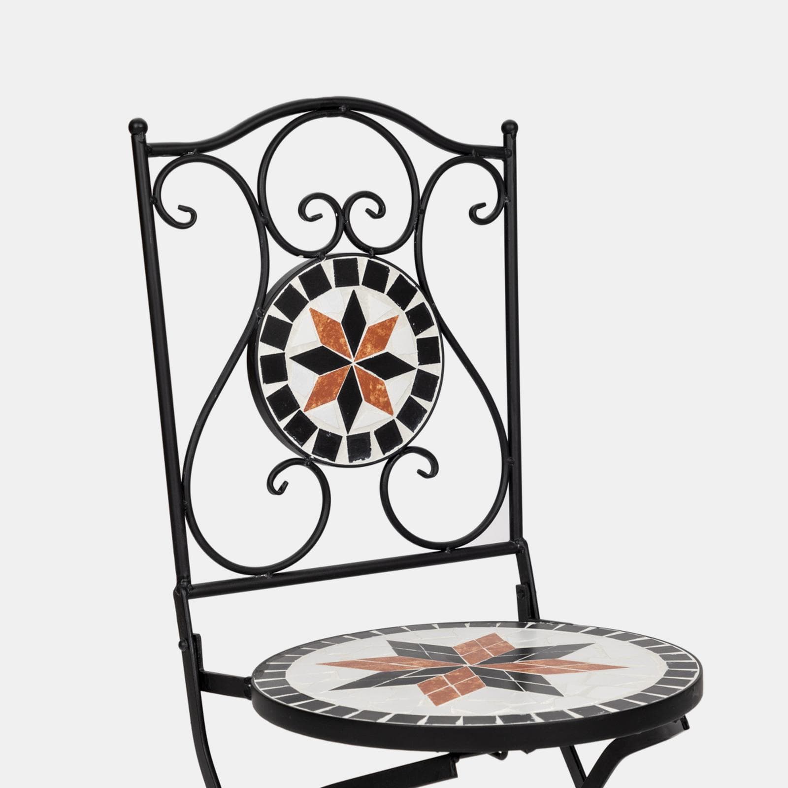 Set bistrot con tavolo rotondo 60 cm e due sedie pieghevoli con decorazione mosaico - Otranto
