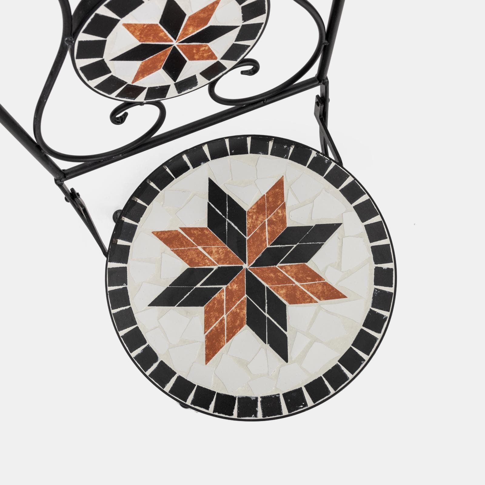 Set bistrot con tavolo rotondo 60 cm e due sedie pieghevoli con decorazione mosaico - Otranto