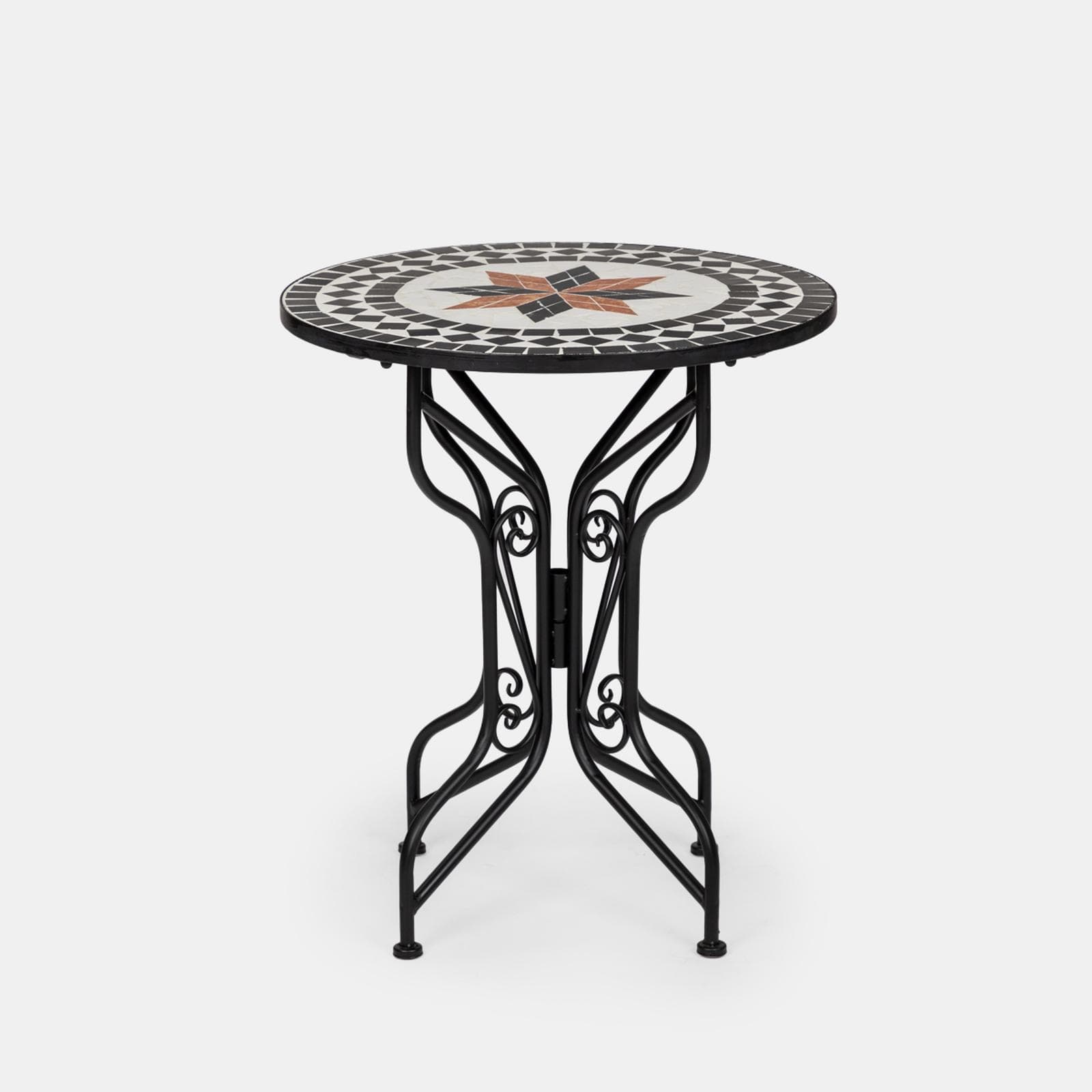 Set bistrot con tavolo rotondo 60 cm e due sedie pieghevoli con decorazione mosaico - Otranto