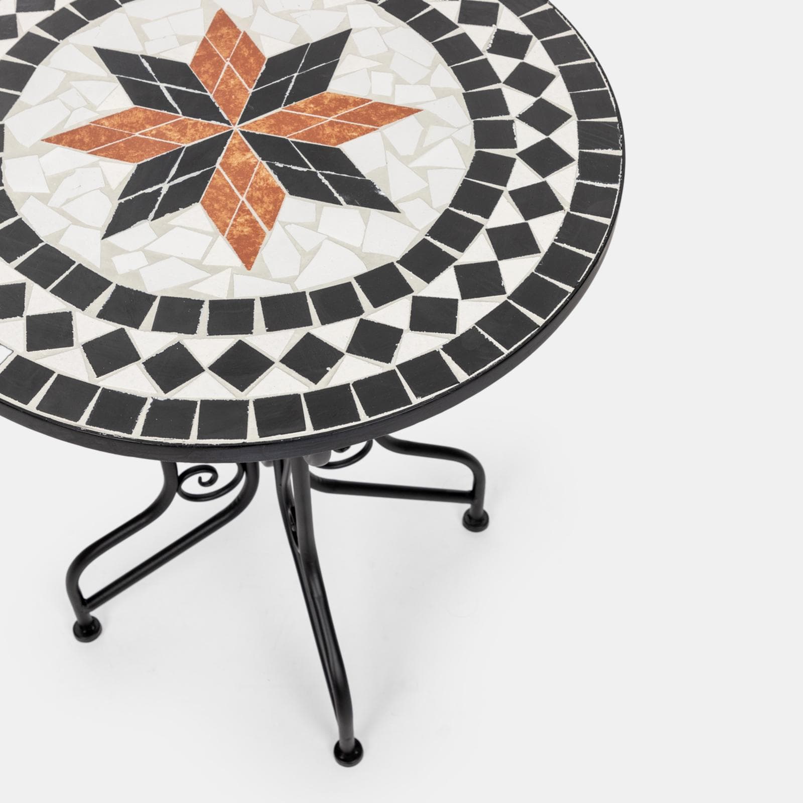Set bistrot con tavolo rotondo 60 cm e due sedie pieghevoli con decorazione mosaico - Otranto