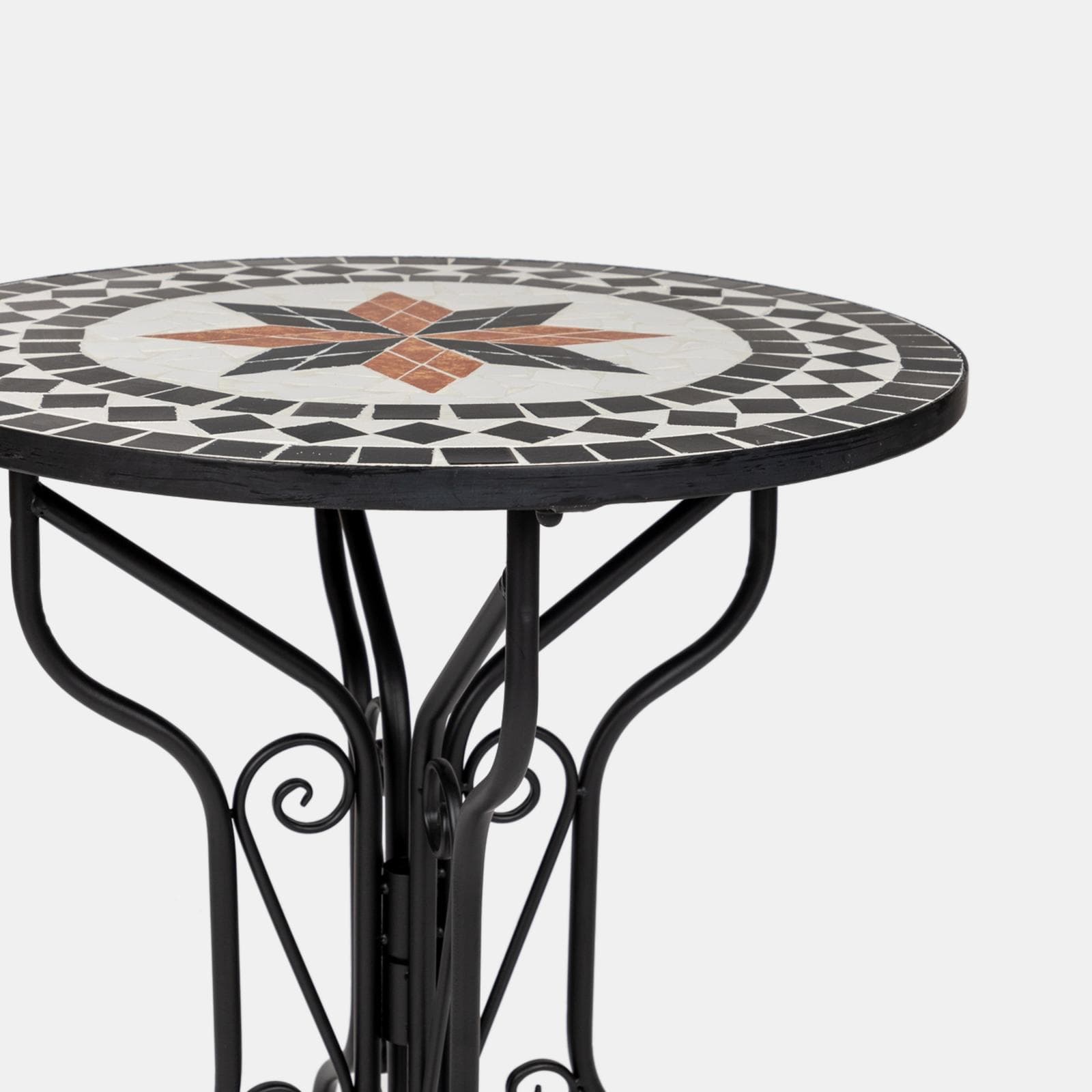 Set bistrot con tavolo rotondo 60 cm e due sedie pieghevoli con decorazione mosaico - Otranto