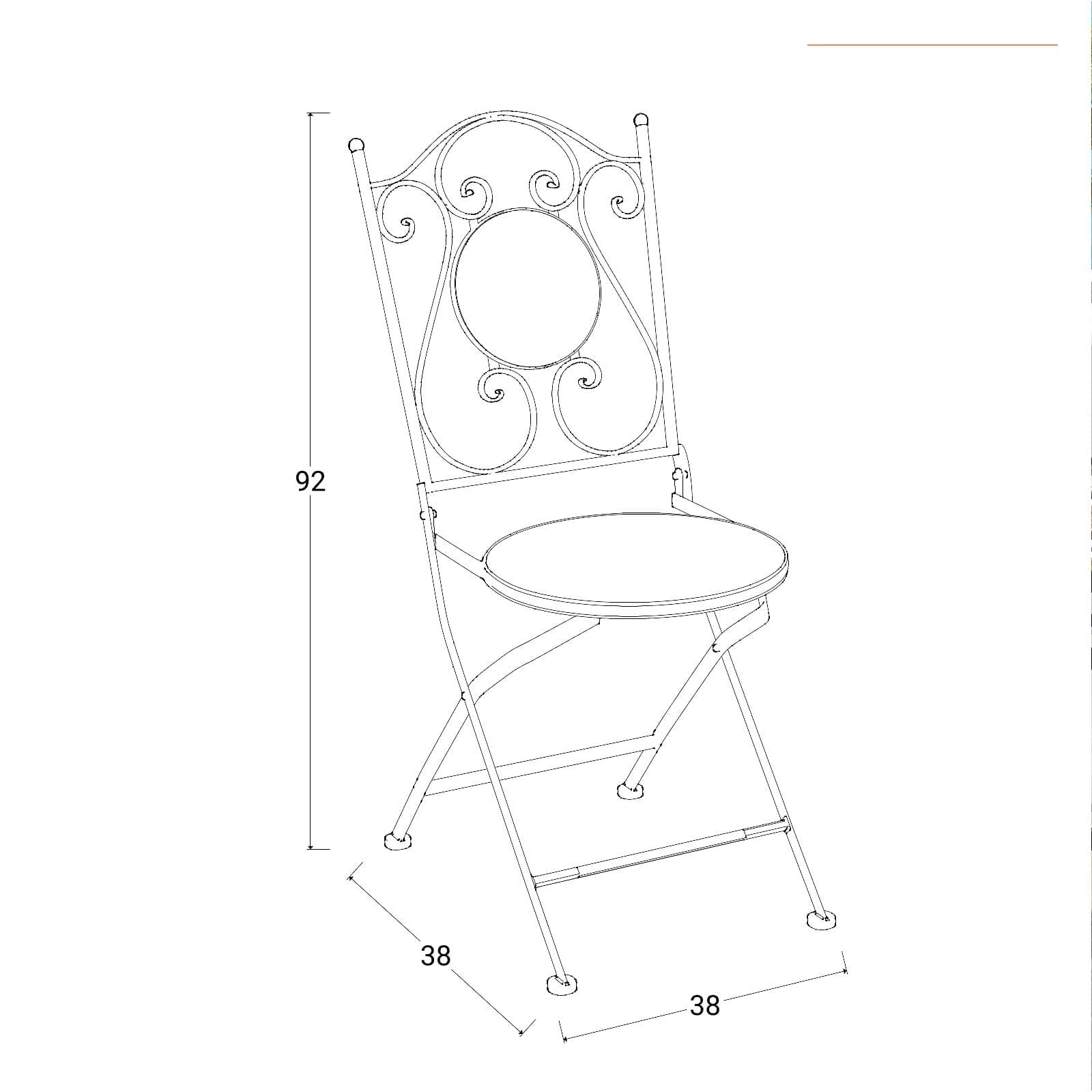 Set bistrot con tavolo rotondo 60 cm e due sedie pieghevoli con decorazione mosaico - Otranto
