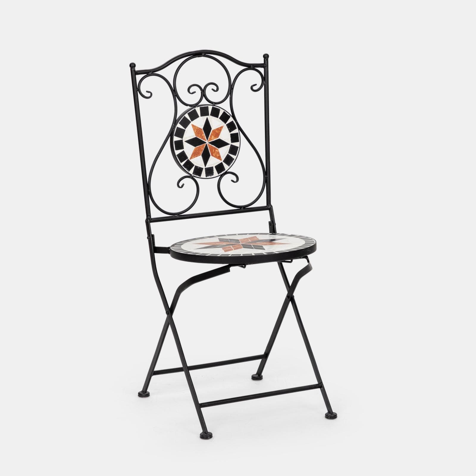 Set bistrot con tavolo rotondo 60 cm e due sedie pieghevoli con decorazione mosaico - Otranto