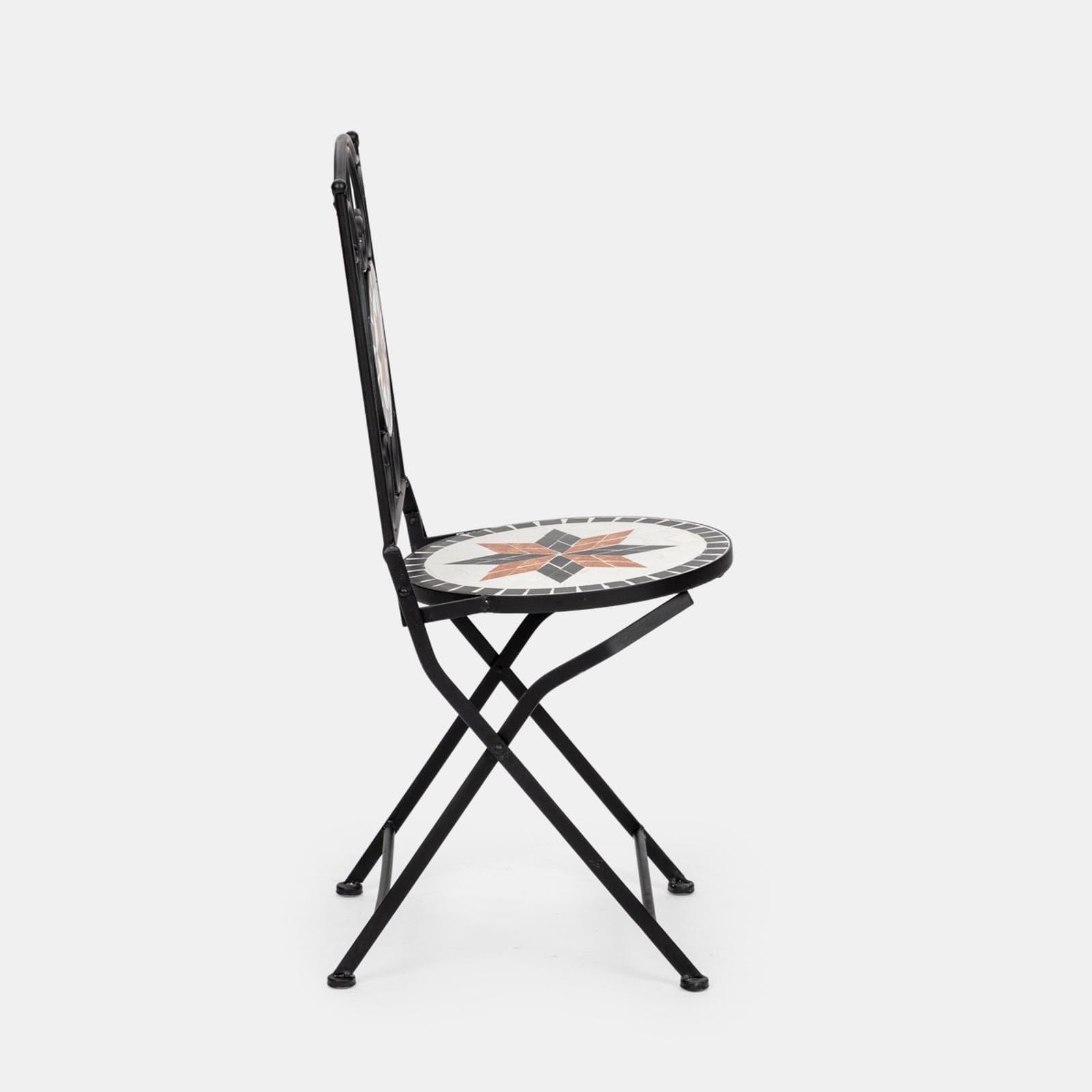 Set bistrot con tavolo rotondo 60 cm e due sedie pieghevoli con decorazione mosaico - Otranto