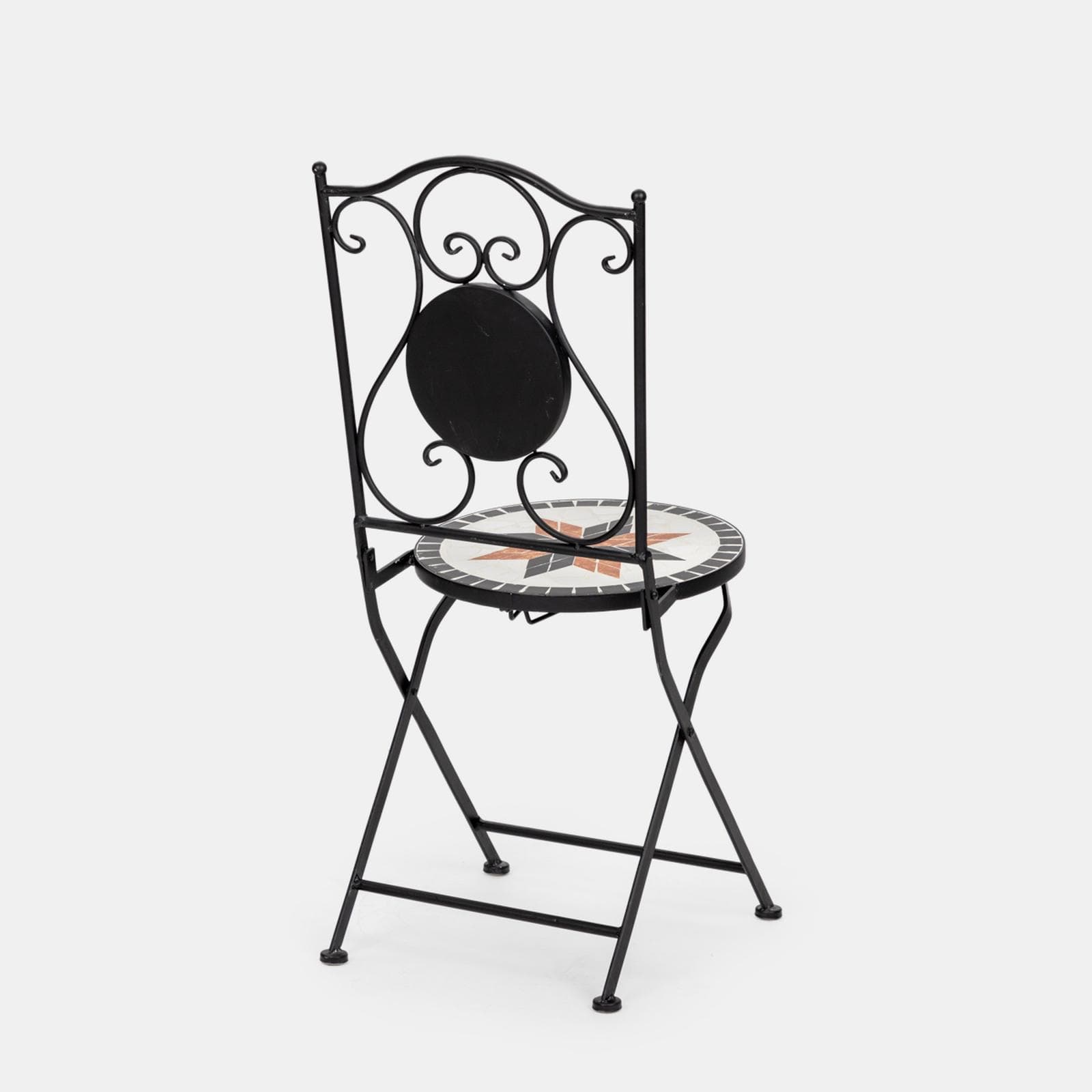 Set bistrot con tavolo rotondo 60 cm e due sedie pieghevoli con decorazione mosaico - Otranto