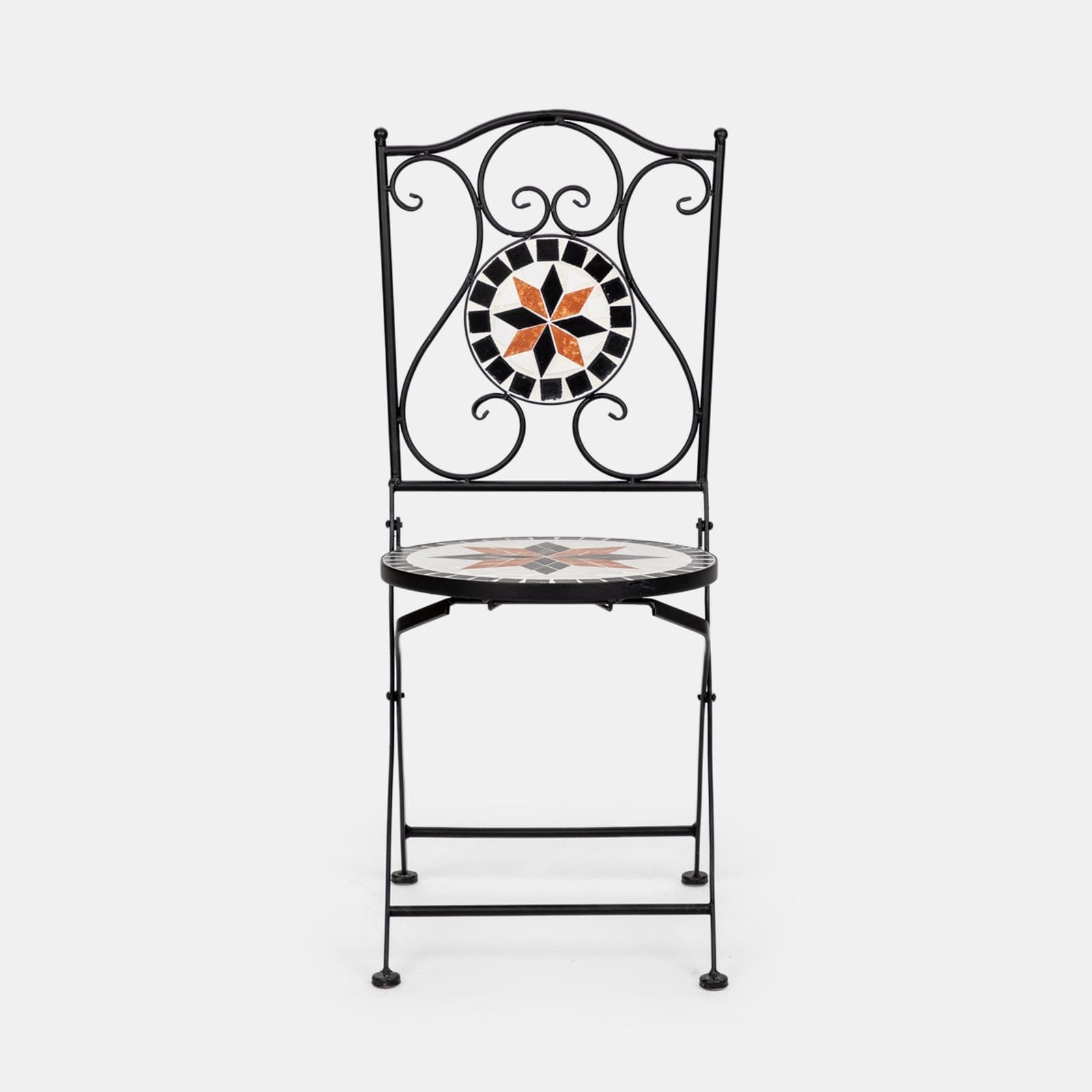 Set bistrot con tavolo rotondo 60 cm e due sedie pieghevoli con decorazione mosaico - Otranto