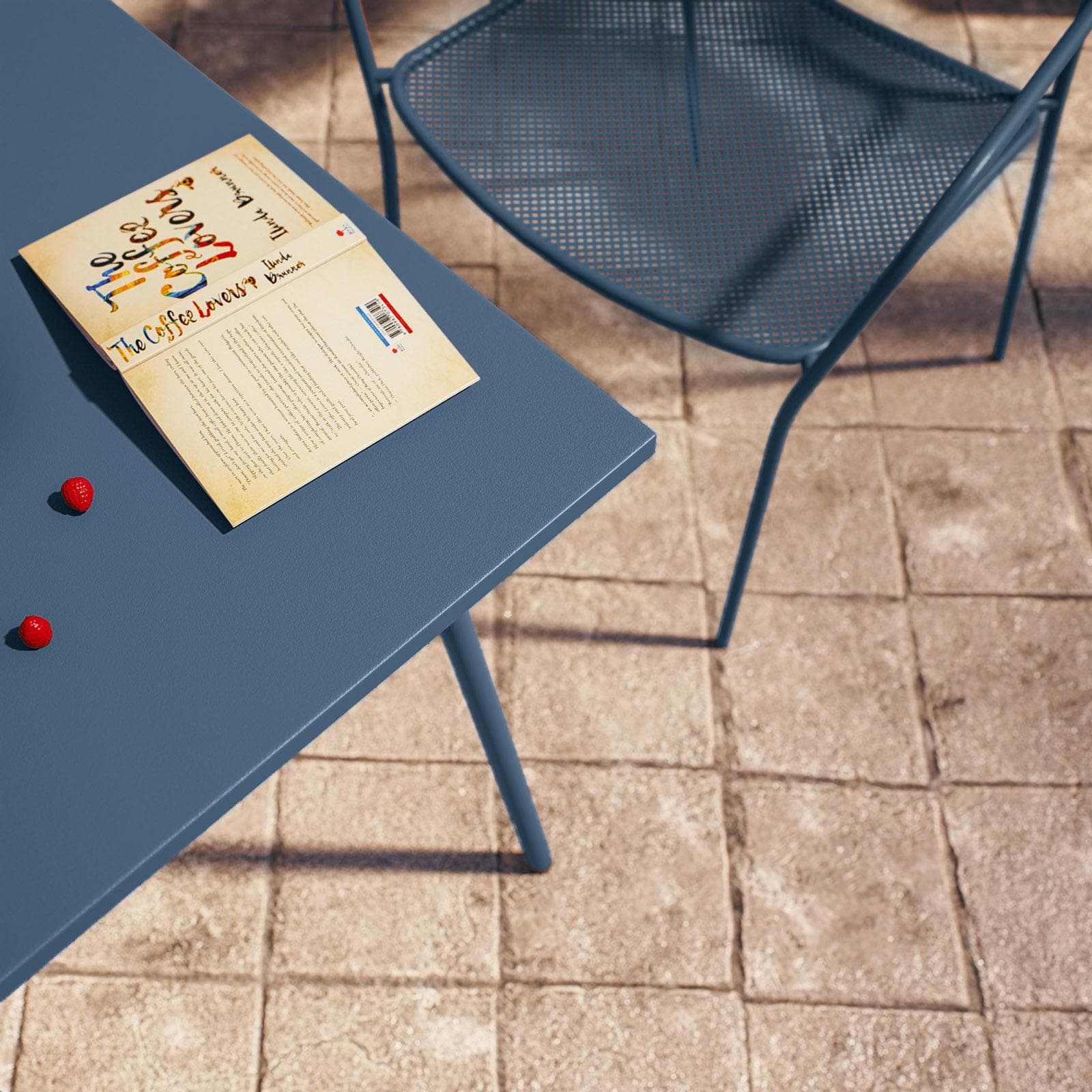 Set bistrot con tavolo 60x60 cm e 2 sedie con braccioli in acciaio blu oceano - Faber