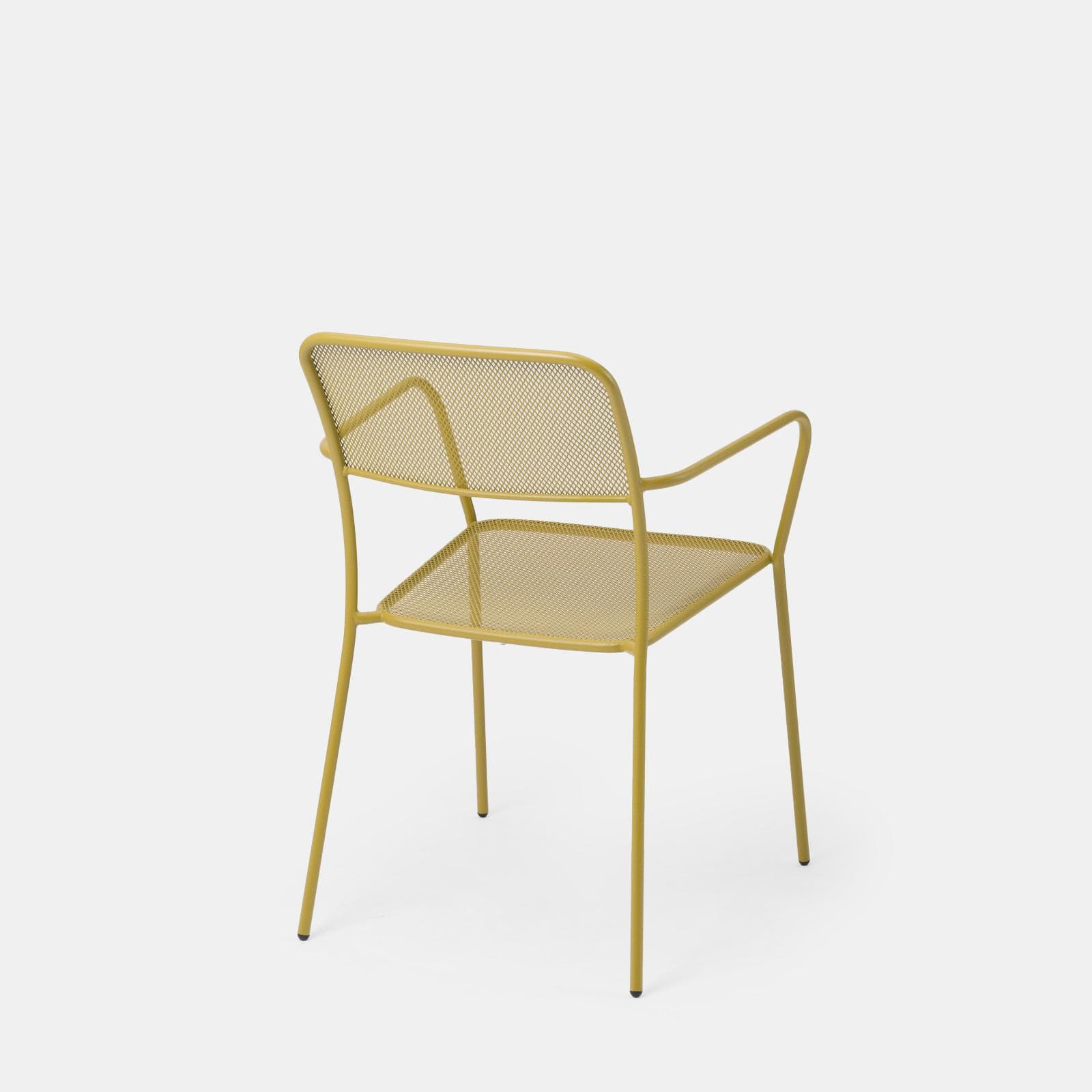 Set bistrot con tavolo 60x60 cm e 2 sedie con braccioli in acciaio senape - Faber