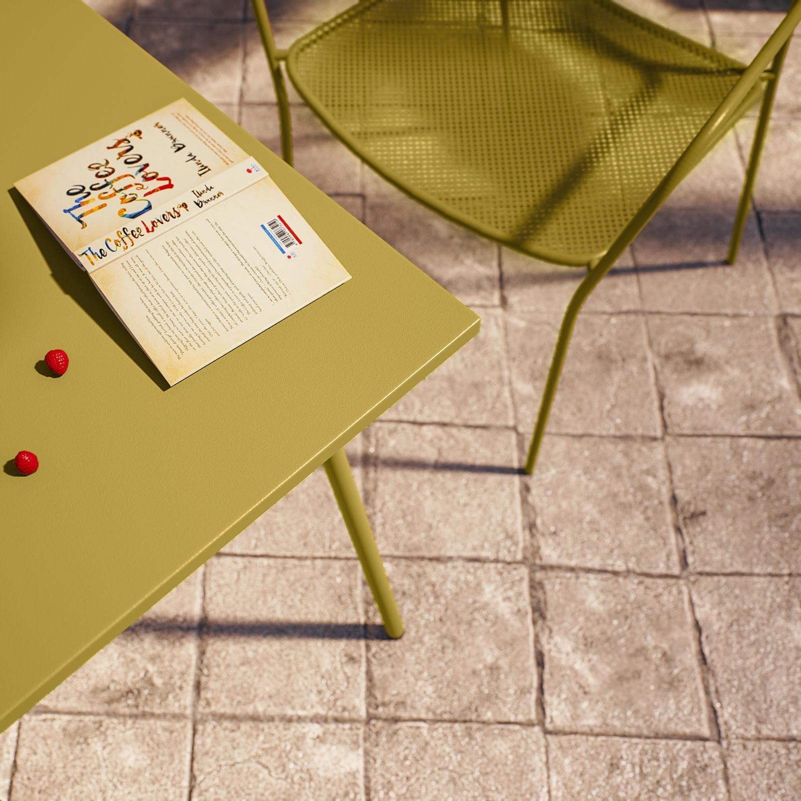 Set bistrot con tavolo 60x60 cm e 2 sedie con braccioli in acciaio senape - Faber