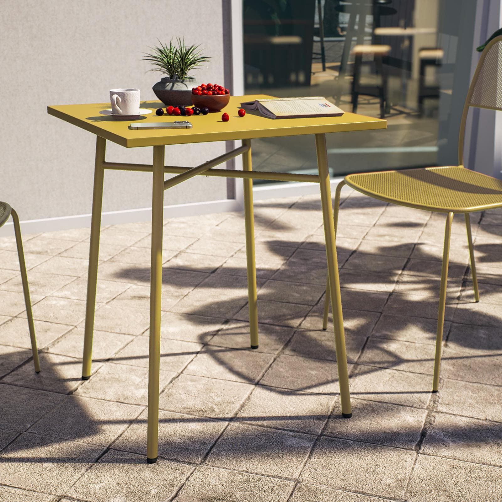 Set bistrot con tavolo 60x60 cm e 2 sedie in acciaio senape - Faber
