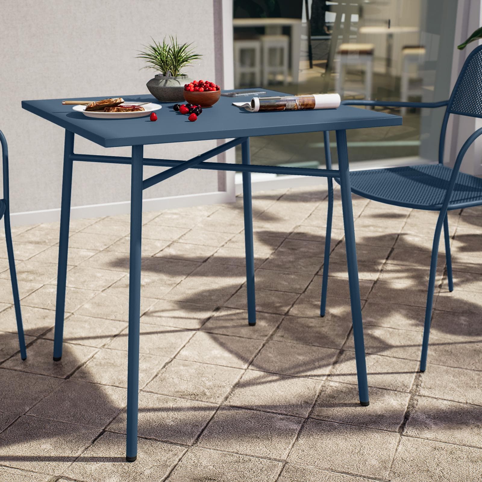 Set bistrot con tavolo 70x70 cm e 2 sedie con braccioli in acciaio blu oceano - Faber