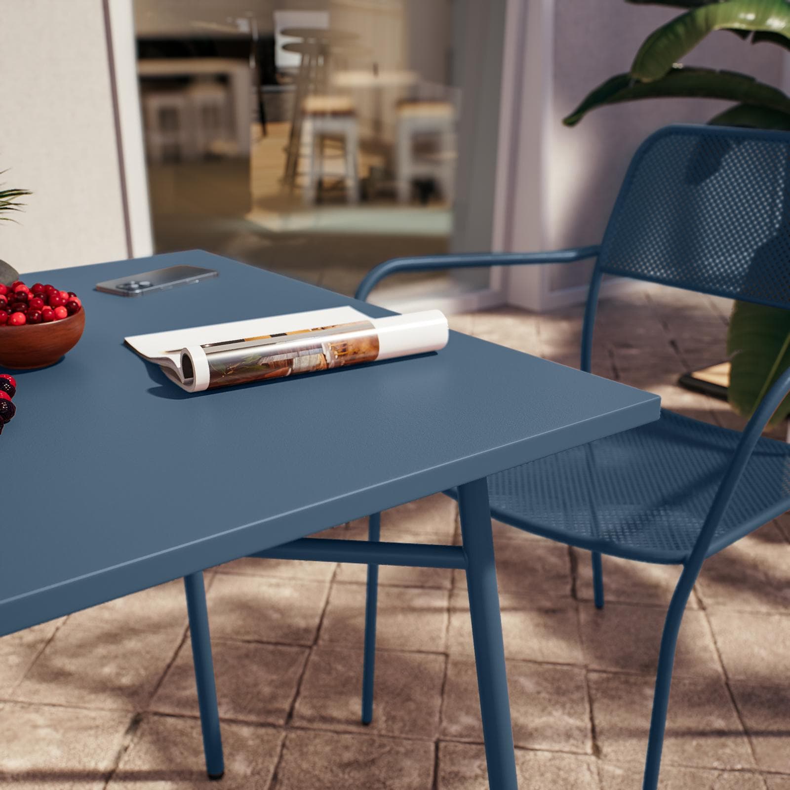 Set bistrot con tavolo 70x70 cm e 2 sedie con braccioli in acciaio blu oceano - Faber