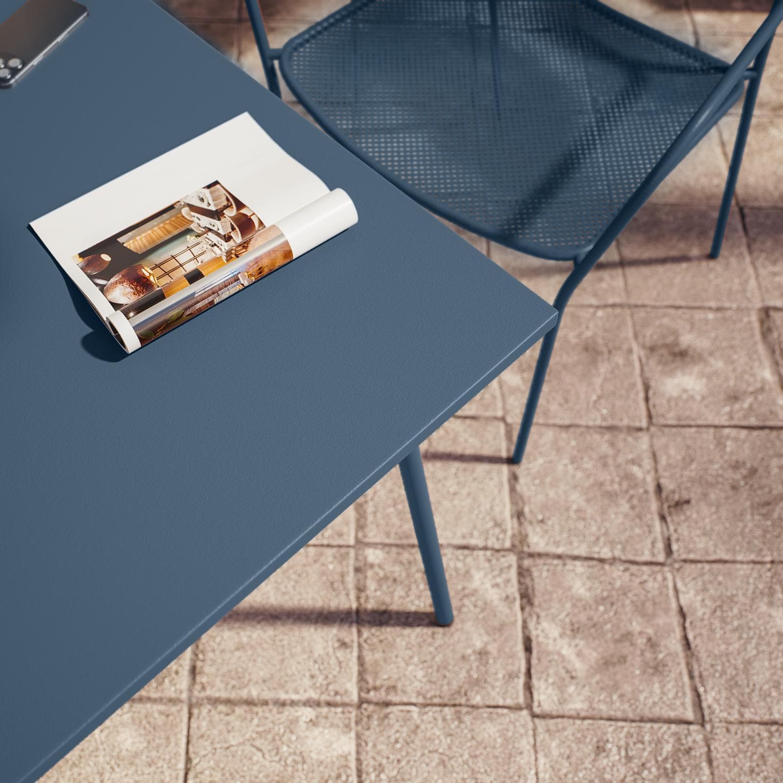 Set bistrot con tavolo 70x70 cm e 2 sedie con braccioli in acciaio blu oceano - Faber