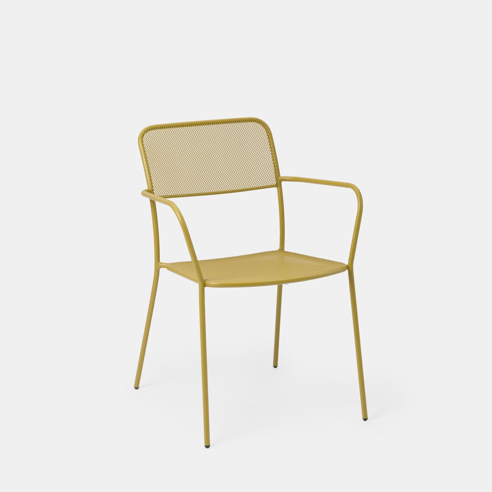 Set bistrot con tavolo 70x70 cm e 2 sedie con braccioli in acciaio senape - Faber