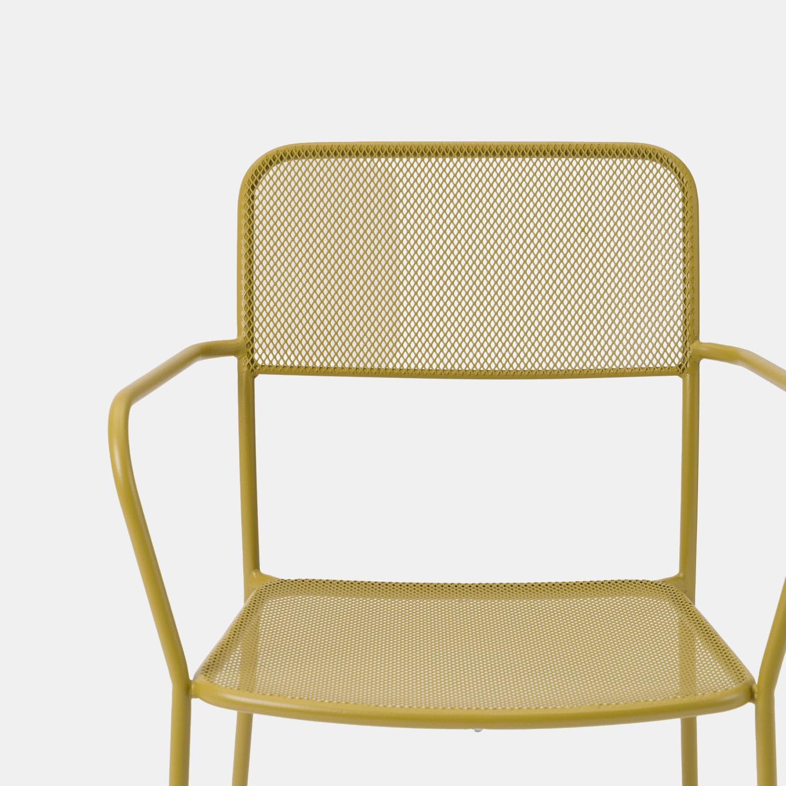 Set bistrot con tavolo 70x70 cm e 2 sedie con braccioli in acciaio senape - Faber