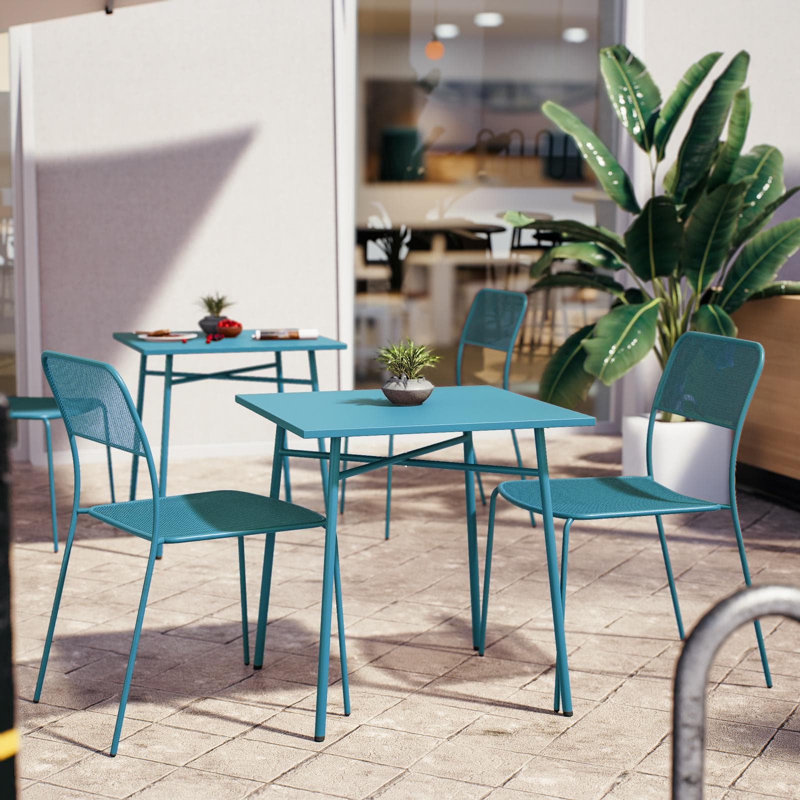 Set bistrot con tavolo 70x70 cm e 2 sedie in acciaio blu maldive - Faber