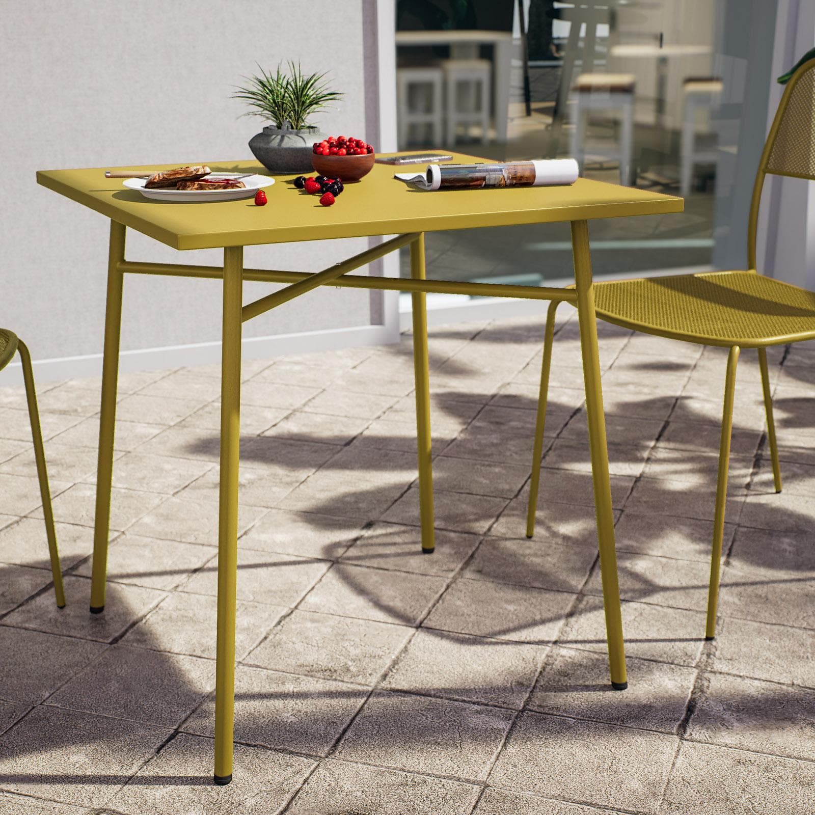 Set bistrot con tavolo 70x70 cm e 2 sedie in acciaio senape - Faber