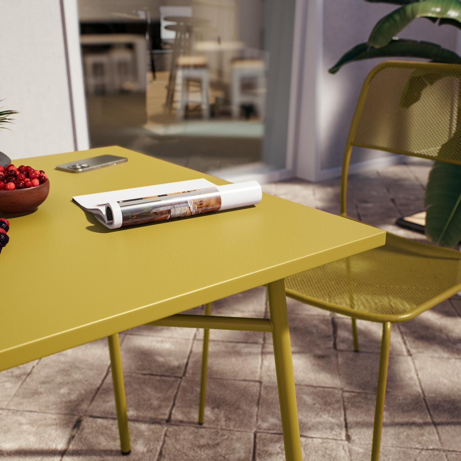 Set bistrot con tavolo 70x70 cm e 2 sedie in acciaio senape - Faber