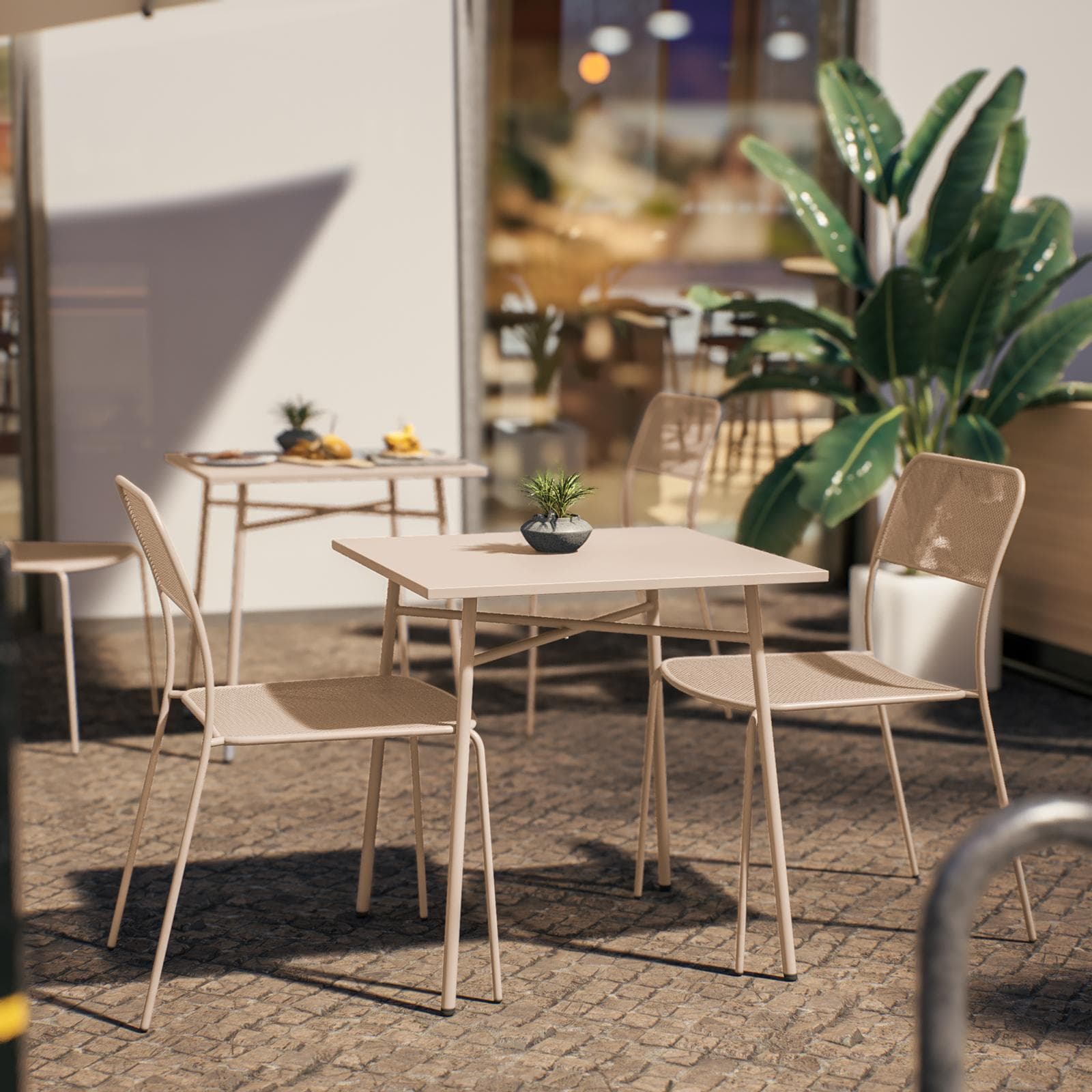 Set bistrot con tavolo 70x70 cm e 2 sedie in acciaio vaniglia - Faber