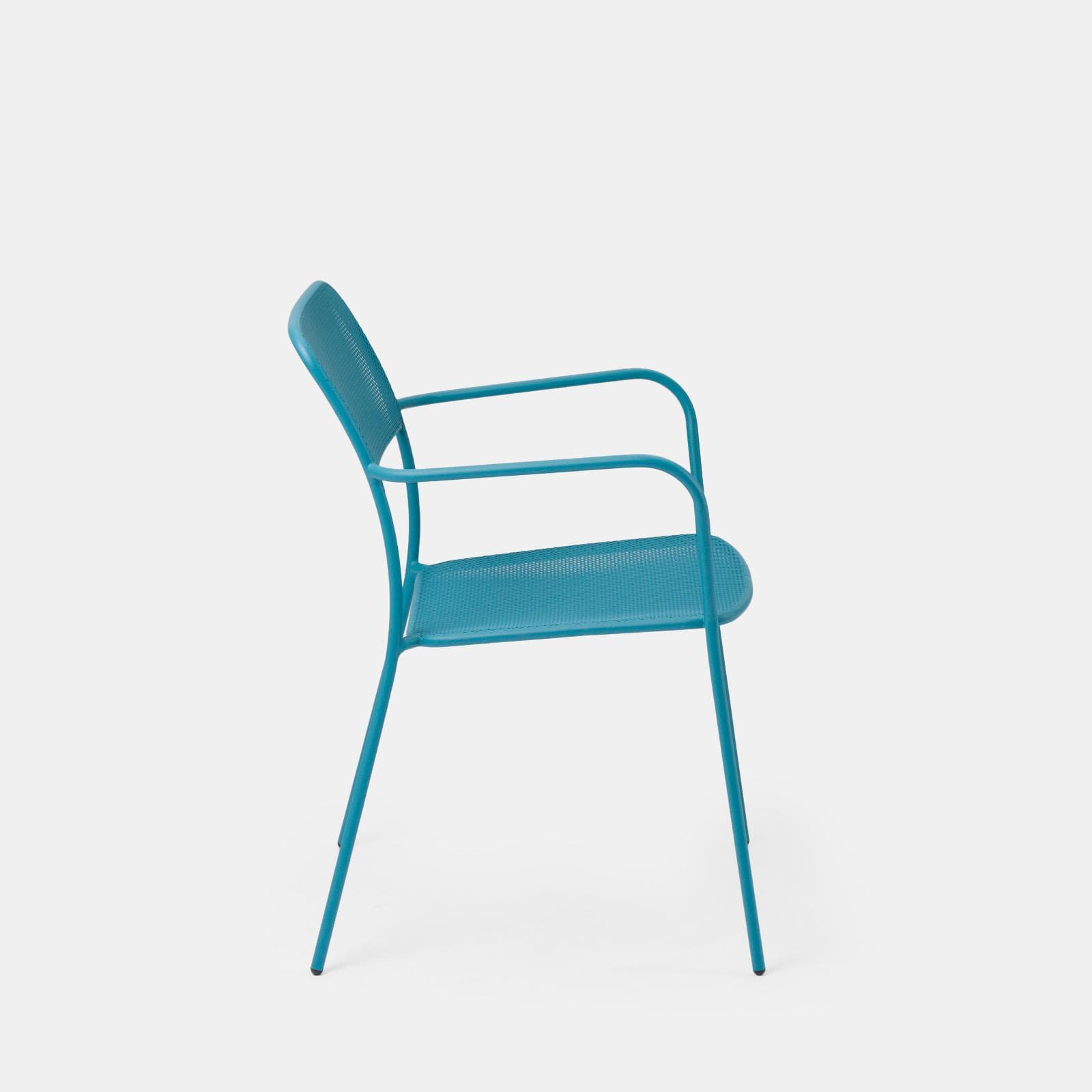 Set bistrot con tavolo pieghevole 60x60 cm e 2 sedie con braccioli in acciaio blu maldive - Faber