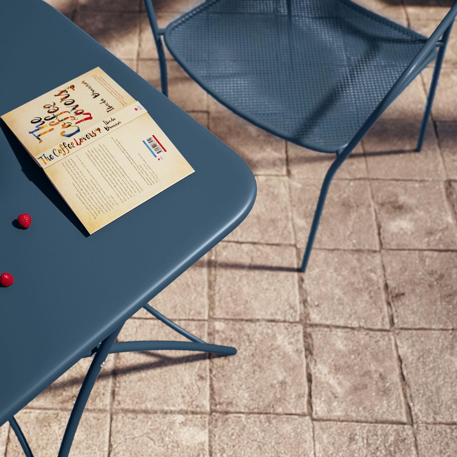 Set bistrot con tavolo pieghevole 60x60 cm e 2 sedie con braccioli in acciaio blu oceano - Faber