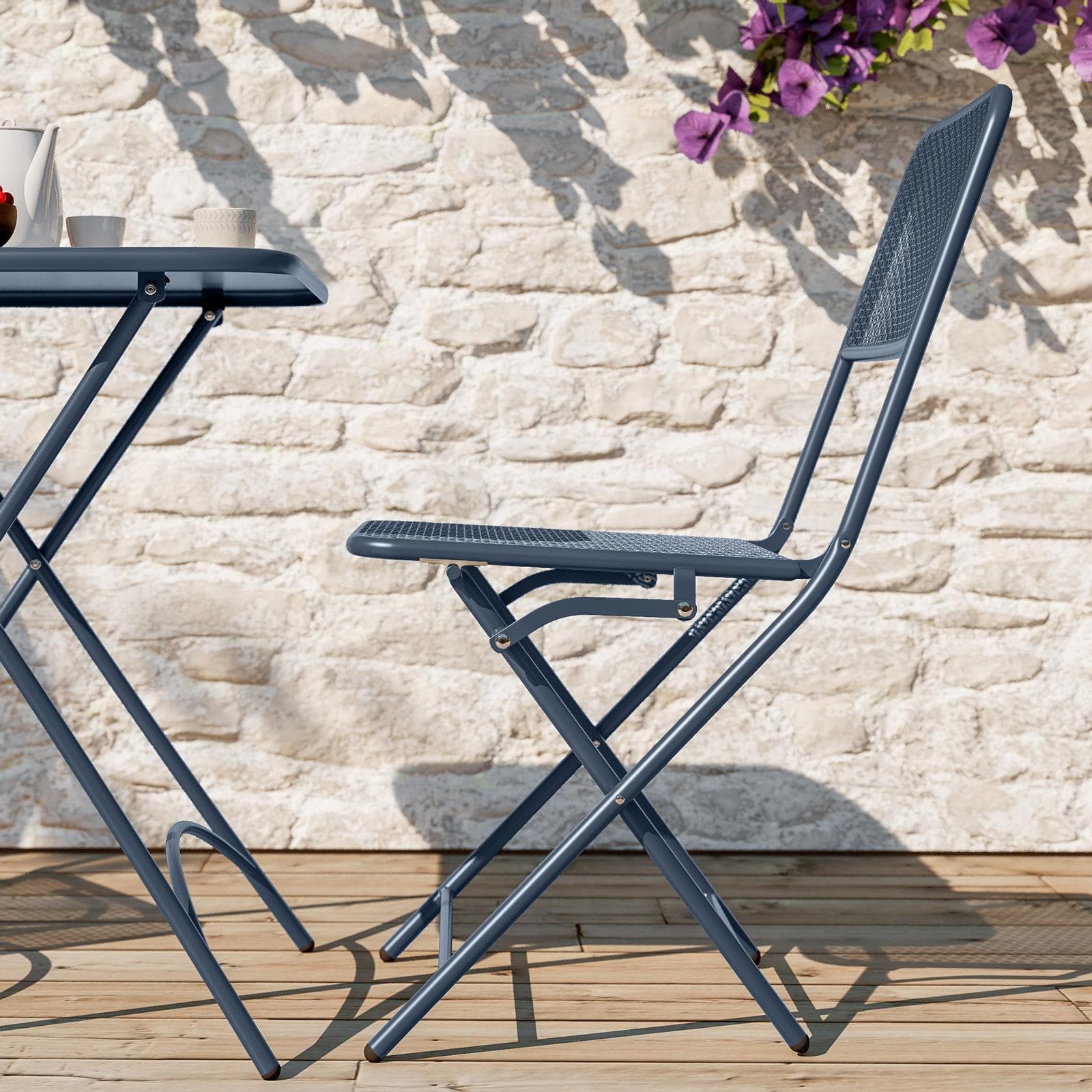 Set bistrot con tavolo pieghevole 60x60 cm e 2 sedie pieghevoli in acciaio blu oceano - Faber