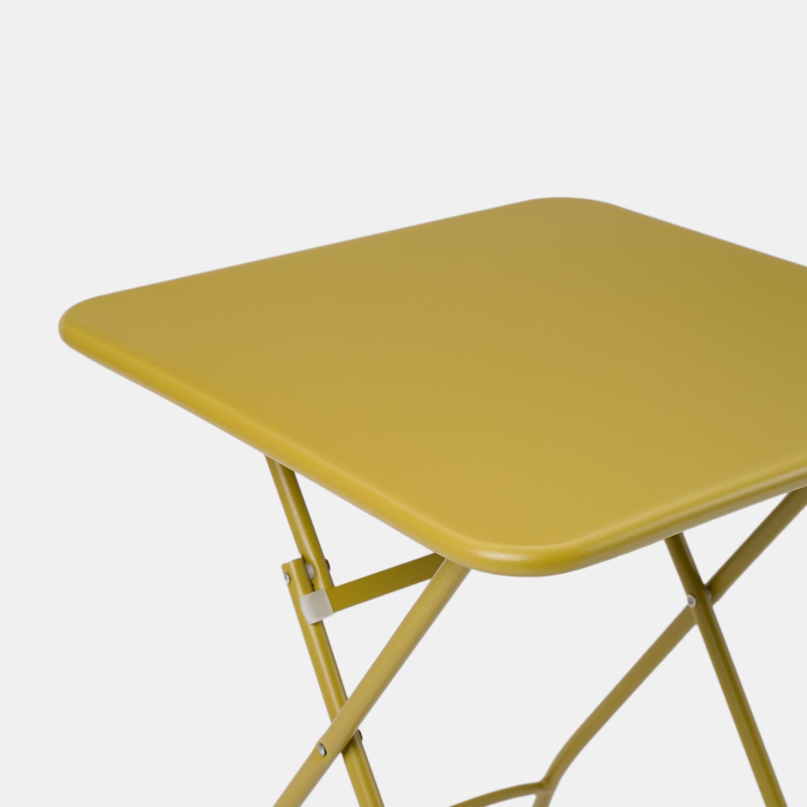 Set bistrot con tavolo pieghevole 60x60 cm e 2 sedie pieghevoli in acciaio senape - Faber
