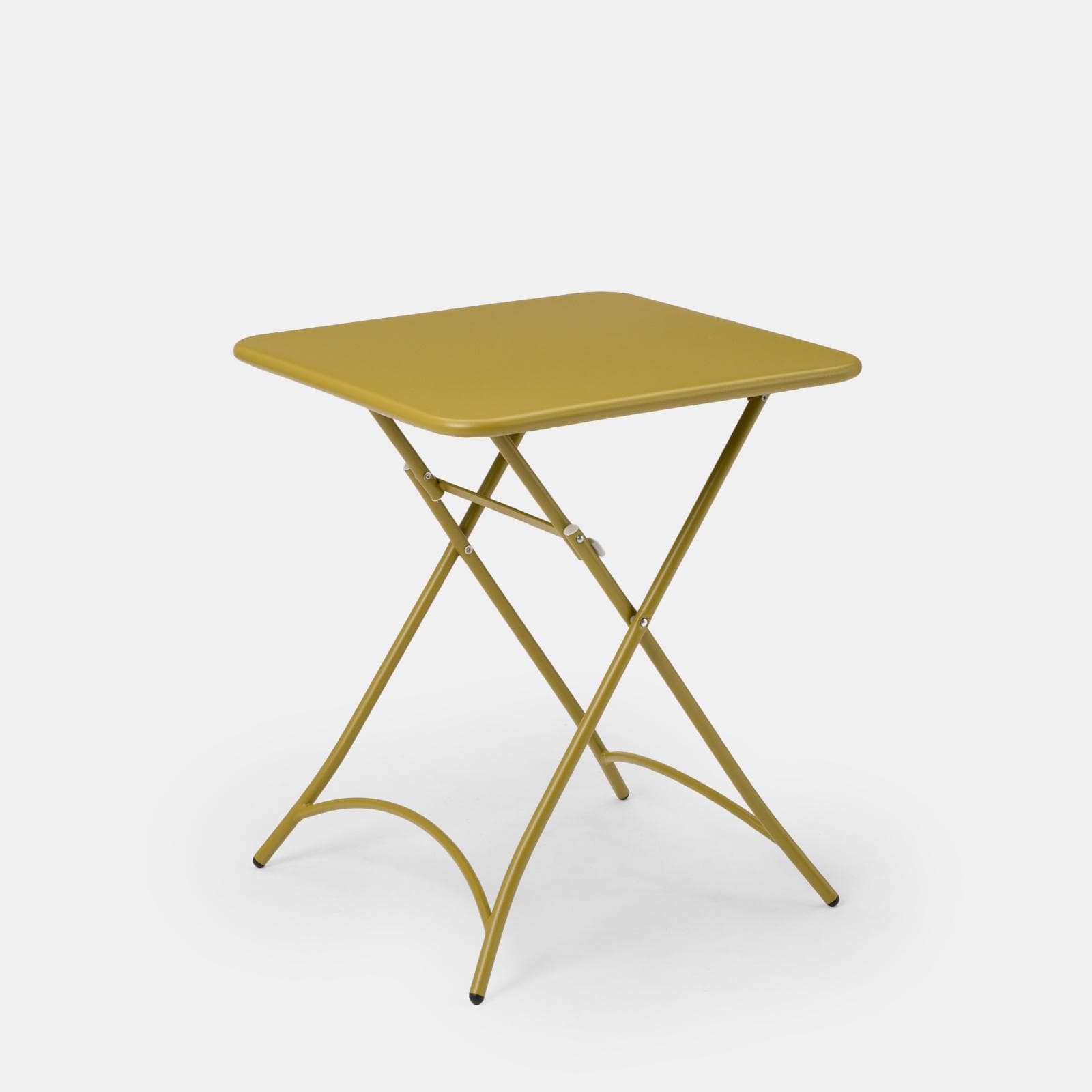Set bistrot con tavolo pieghevole 60x60 cm e 2 sedie pieghevoli in acciaio senape - Faber