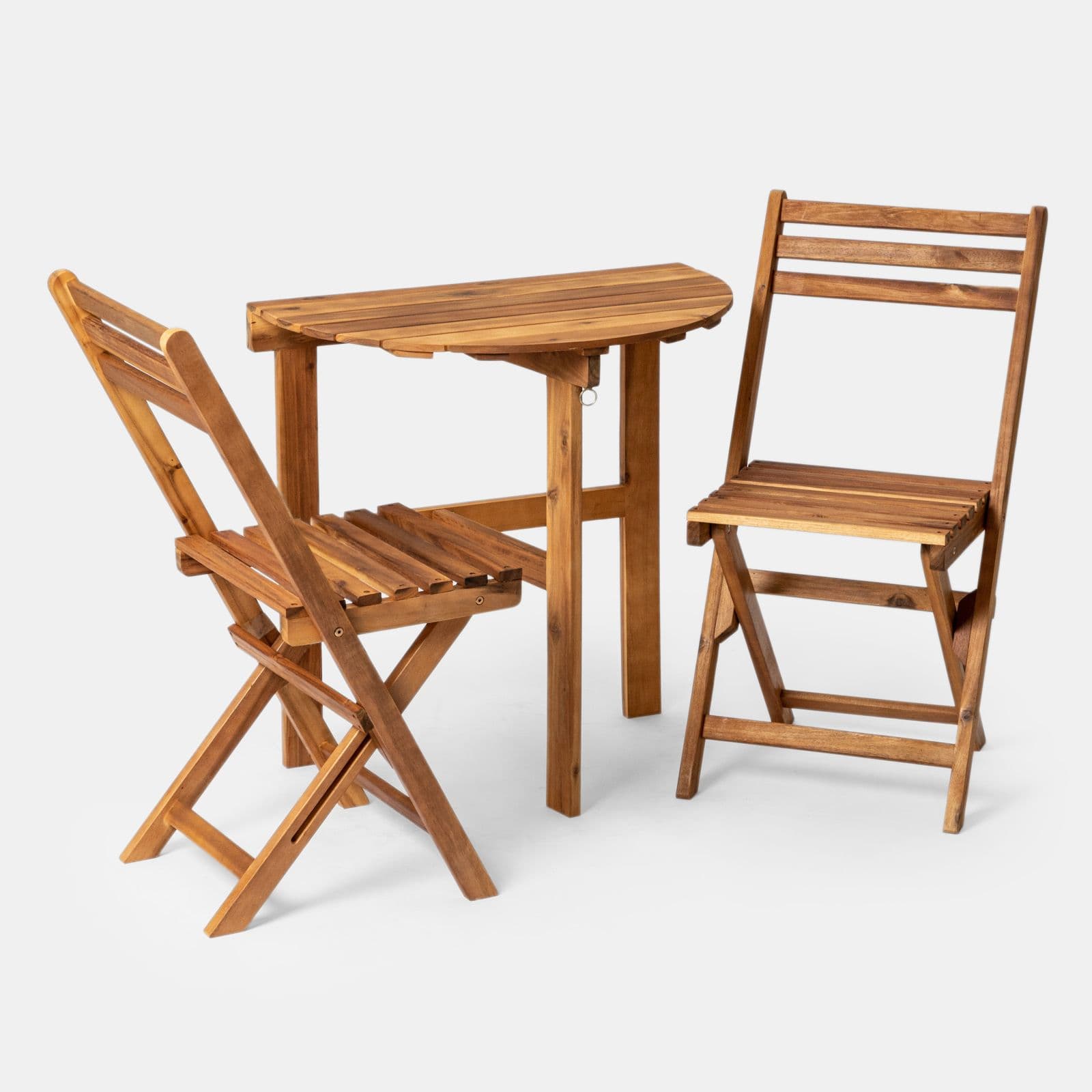 Set bistrot salvaspazio con tavolo pieghevole e 2 sedie pieghevoli in legno massello di acacia - Nauru