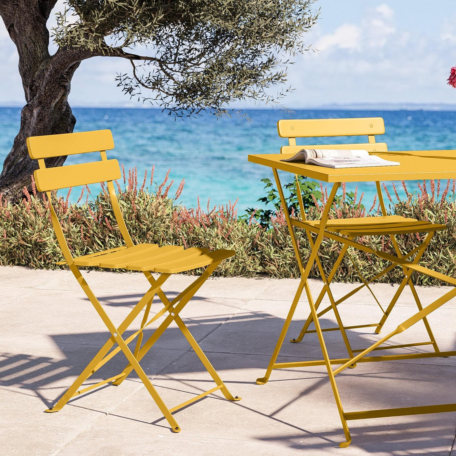 Set pranzo pieghevole con tavolo 110x70 cm e 4 sedie in metallo senape - Atelier
