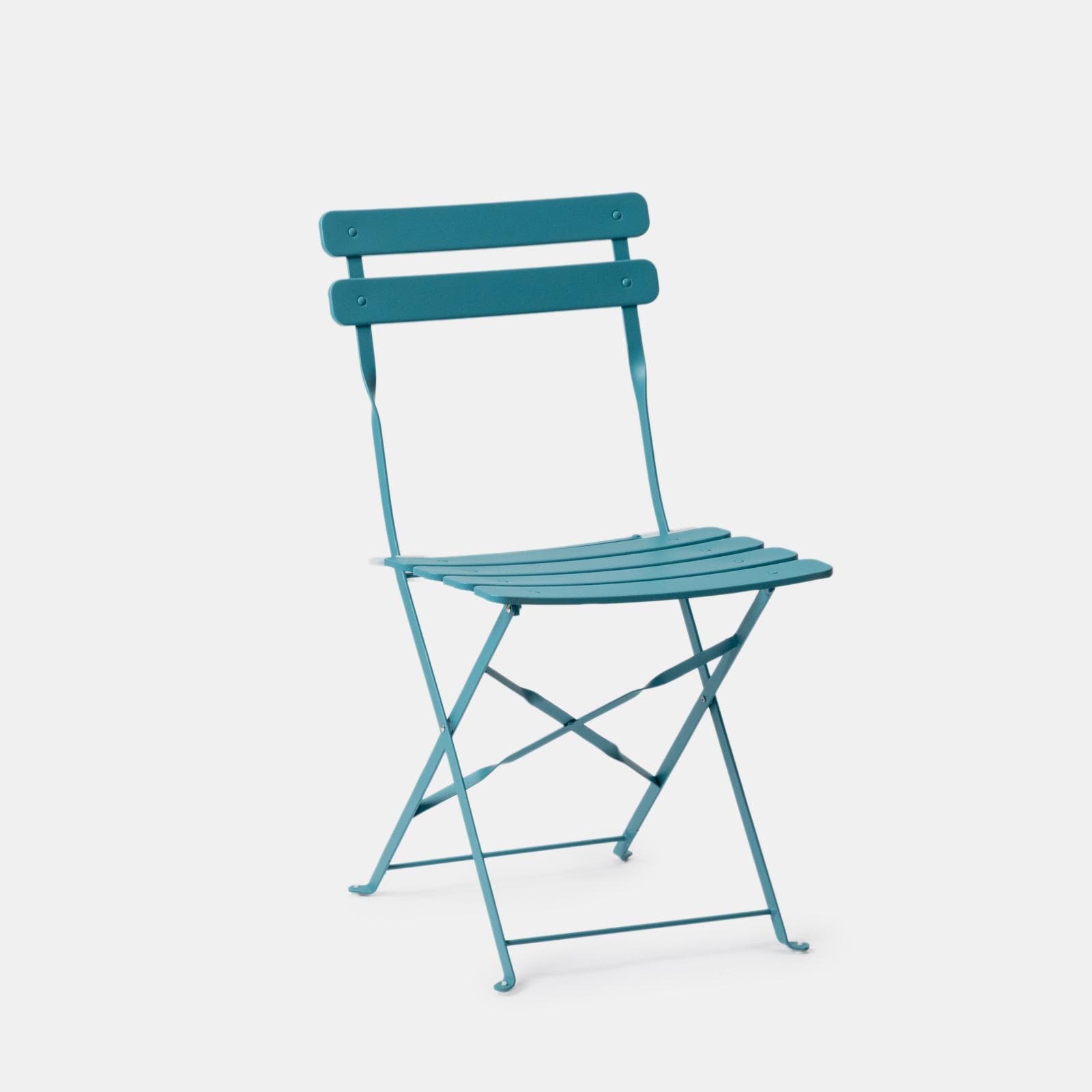 Set bistrot pieghevole con tavolo 70x70 cm e 2 sedie in metallo blu pavone - Atelier