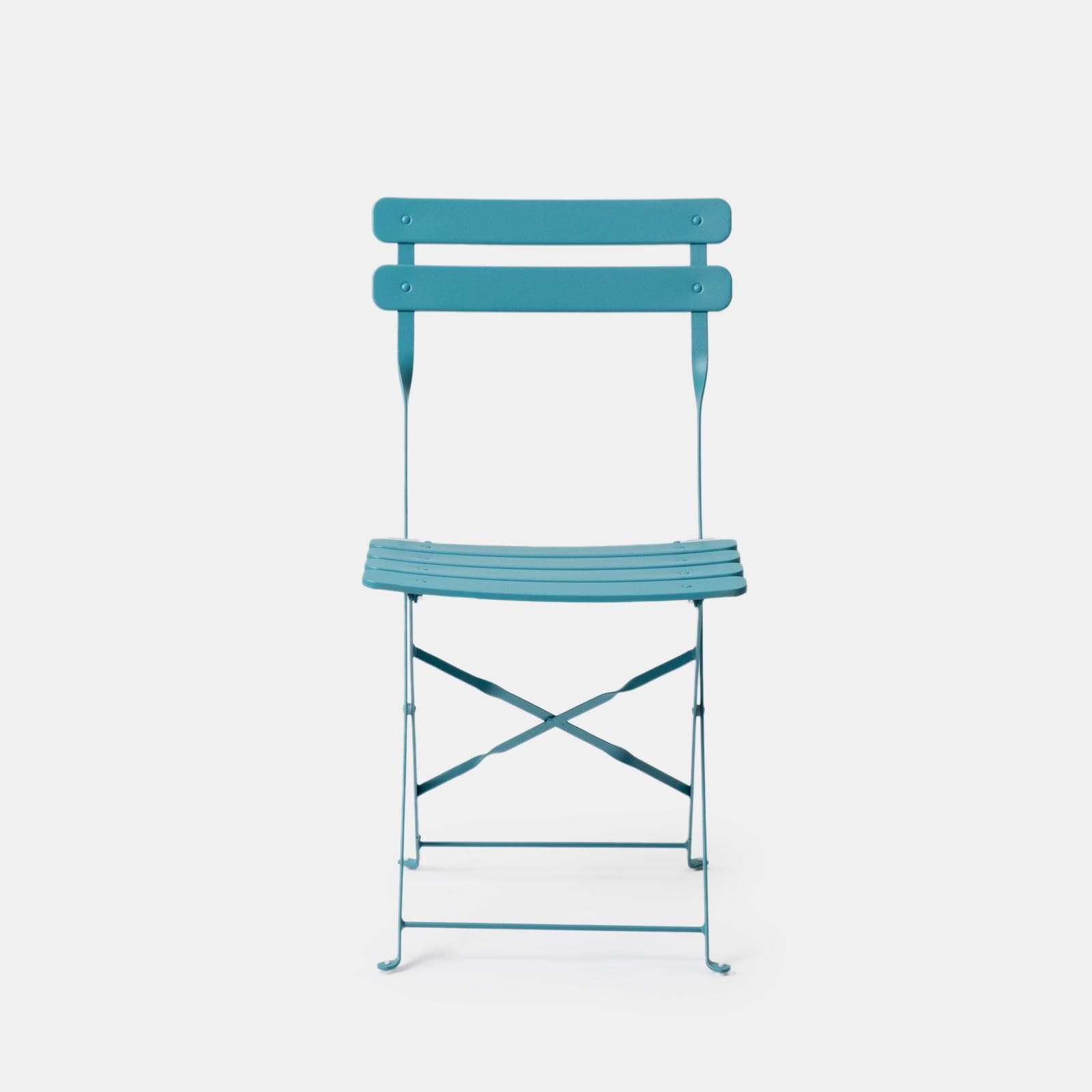 Set bistrot pieghevole con tavolo 70x70 cm e 2 sedie in metallo blu pavone - Atelier