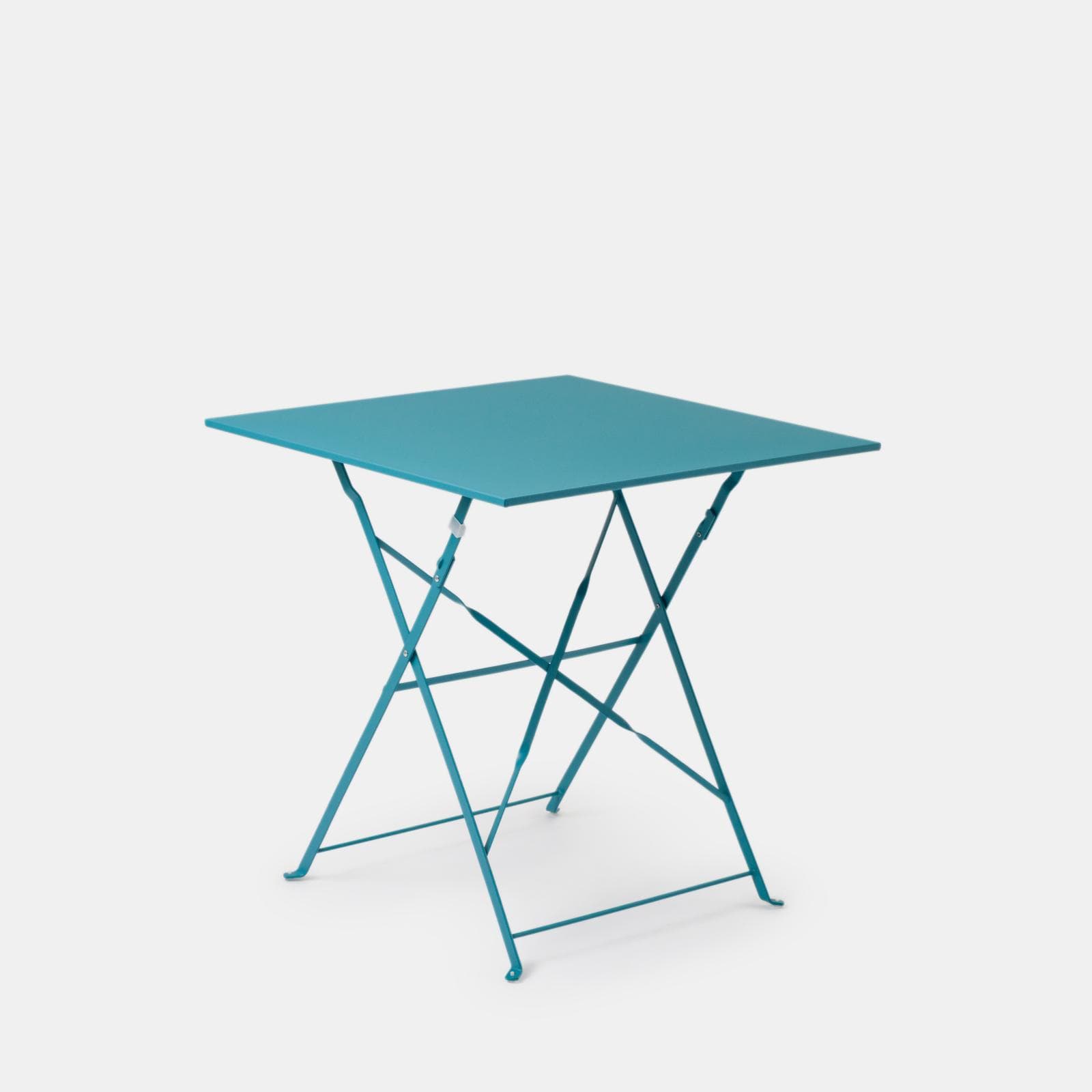 Set bistrot pieghevole con tavolo 70x70 cm e 2 sedie in metallo blu pavone - Atelier